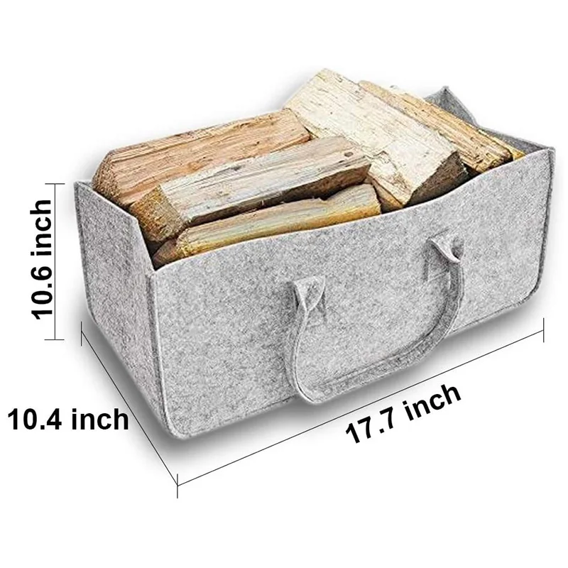 Fireplace Wood Felt Storage Bag Basket Magazine Rack Firewood Pocket,Felt Foldable Firewood Holder Basket Gray