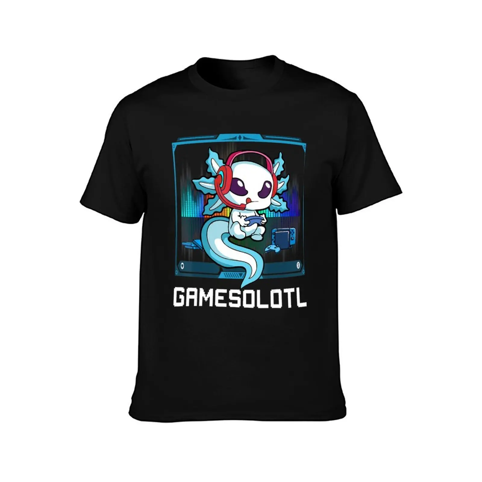 Gamesolotl Gamer Axolotl Playing Video Games Boys Girls T-Shirt, Summer Casual Cotton Tee, Oversized Streetwear Tops