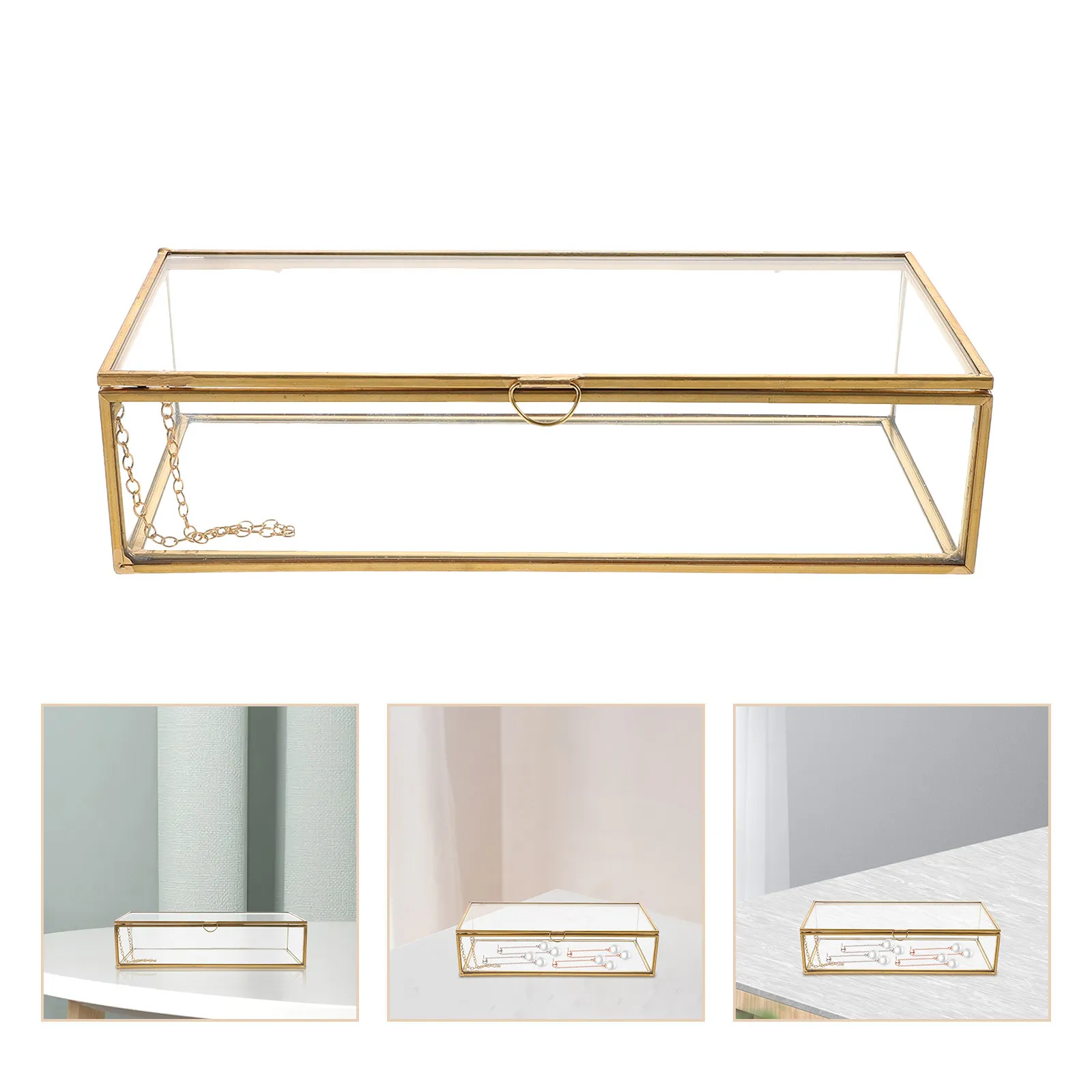 

Rectangular Vintage Glass Jewelry Box Clear Display Case with Lid for Jewelry Storage Rings Earrings Necklaces Trinkets Keepsake