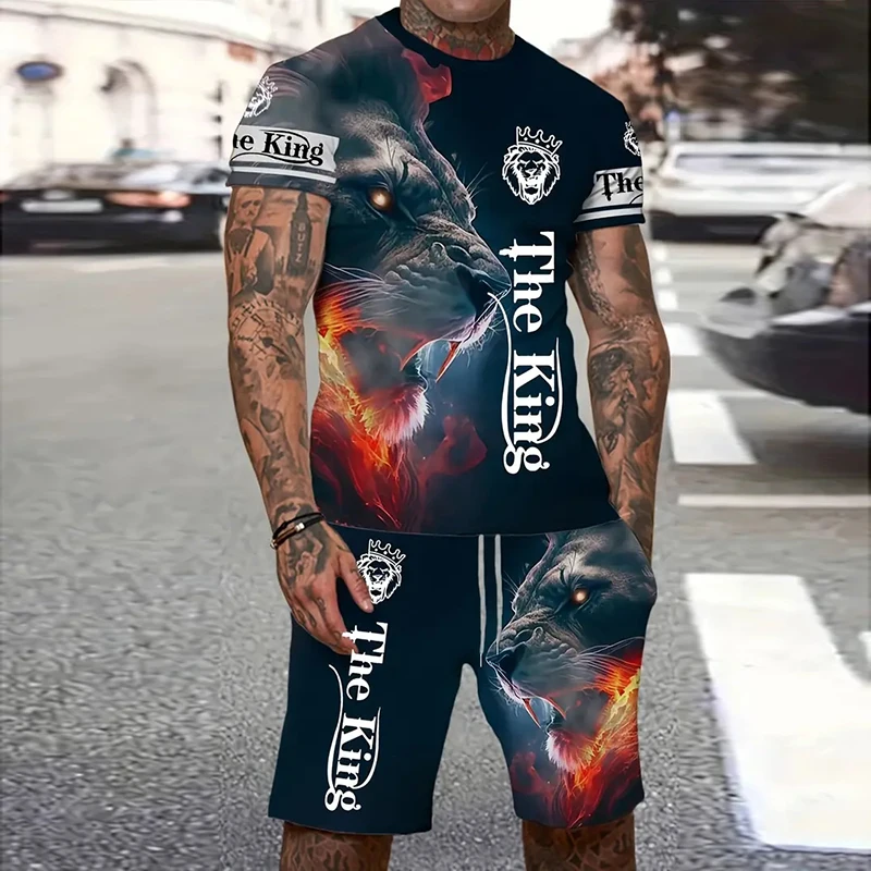 Traje de ropa deportiva para hombre, pantalones cortos de manga corta, transpirables, con estampado de Tigre, estilo Y2K