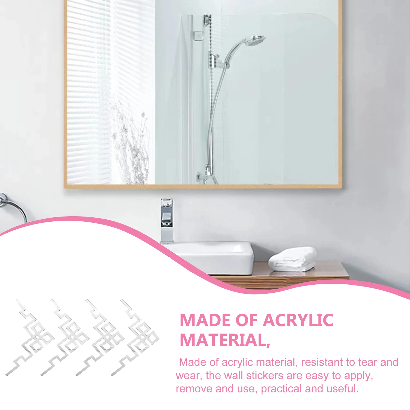 

4pcs Mirror Wall Stickers Cabinet Decoration Geometric Trim Transparent Adhesive Border for Bathroom Furniture Bedroom Closet