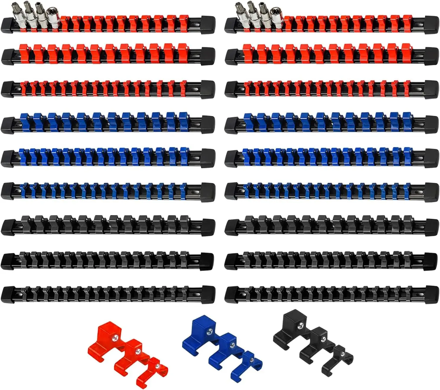 

18-Piece Socket Organizer with 1/2", 3/8", and 1/4" Drives, Heavy Duty ABS Tool Holder for Garage Efficiency