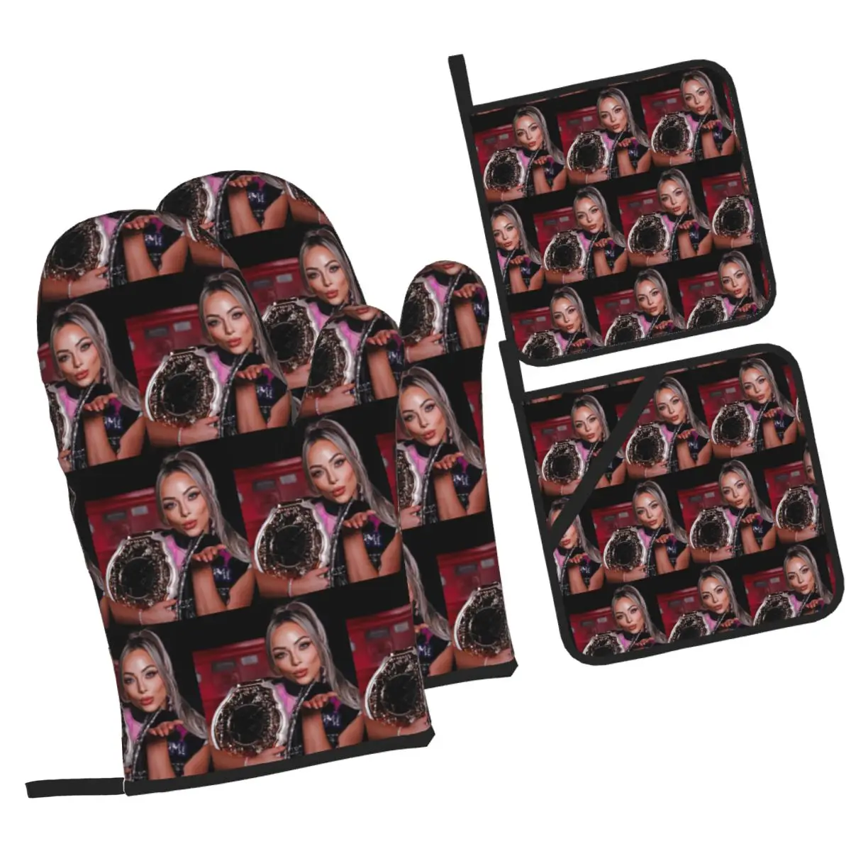 Liv Morgan Oven Mitts and Pot Holder Sets of 4 for Baking Kitchen Cooking BBQ Resistant Non-Slip Gloves