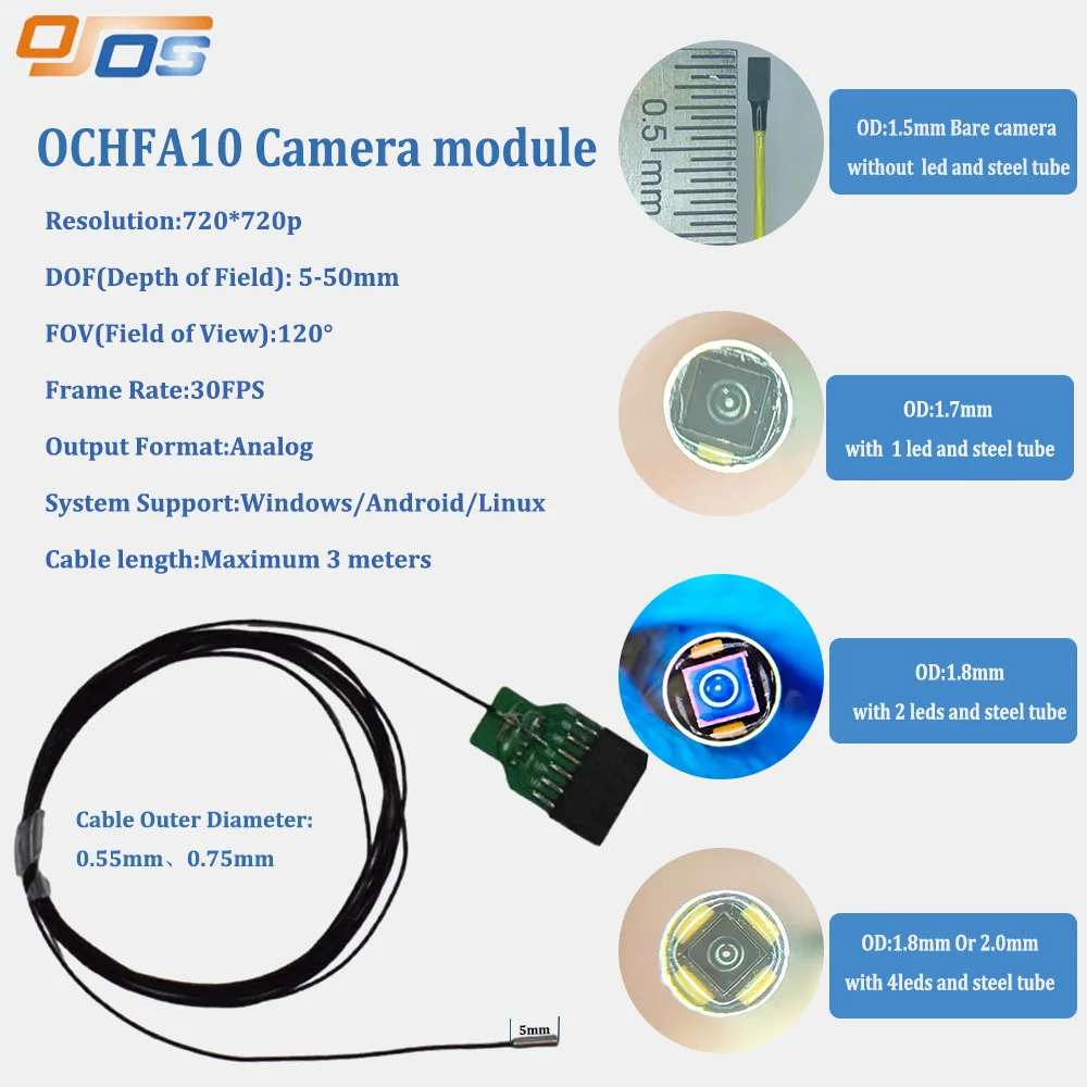 Ultra Slim OCHFA10 Camera Module 720p Resolution 2.5m Extension Cable Micro Camera System for Urology and Surgical Robotics