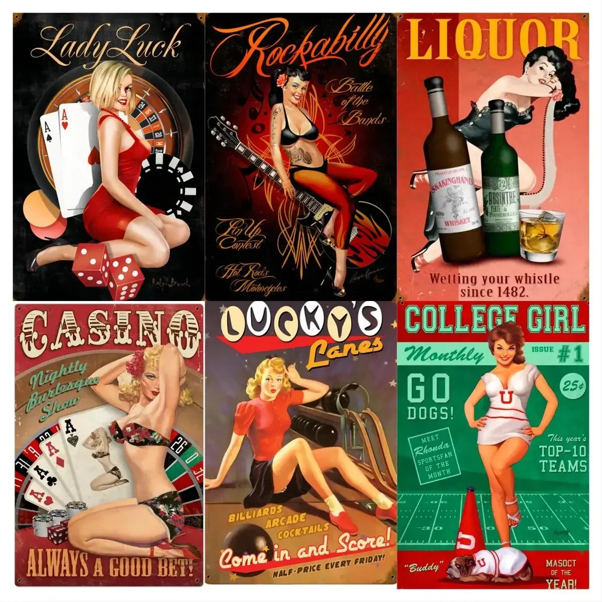 Vintage Metal Signs with Sexy Lady Billiard Design,Funny Tin Signs for Room,Billiard Room,Hotel,Bar,Metal Signs Vintage Funny