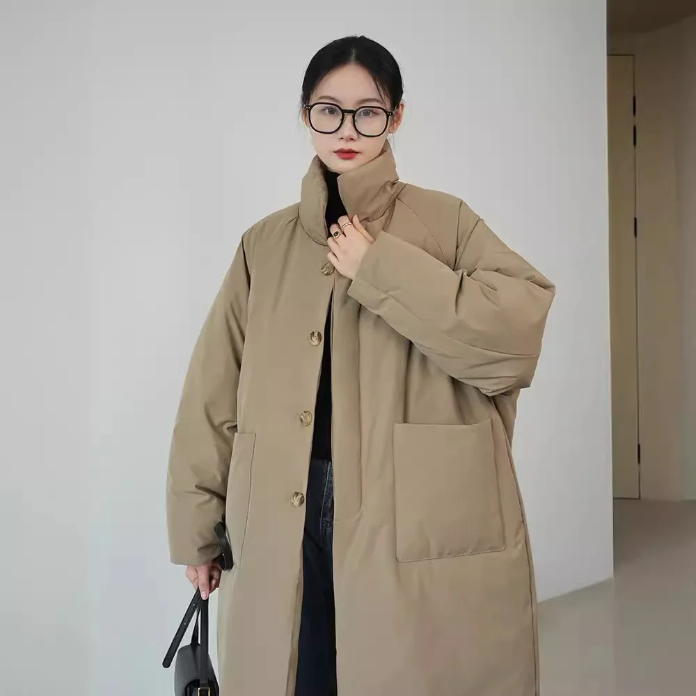 

Winter New Women’s Solid Color Stand Collar Long Sleeve Casual Trendy Simple Basic Loose Quilted Coats Female Parkas Clothes Top