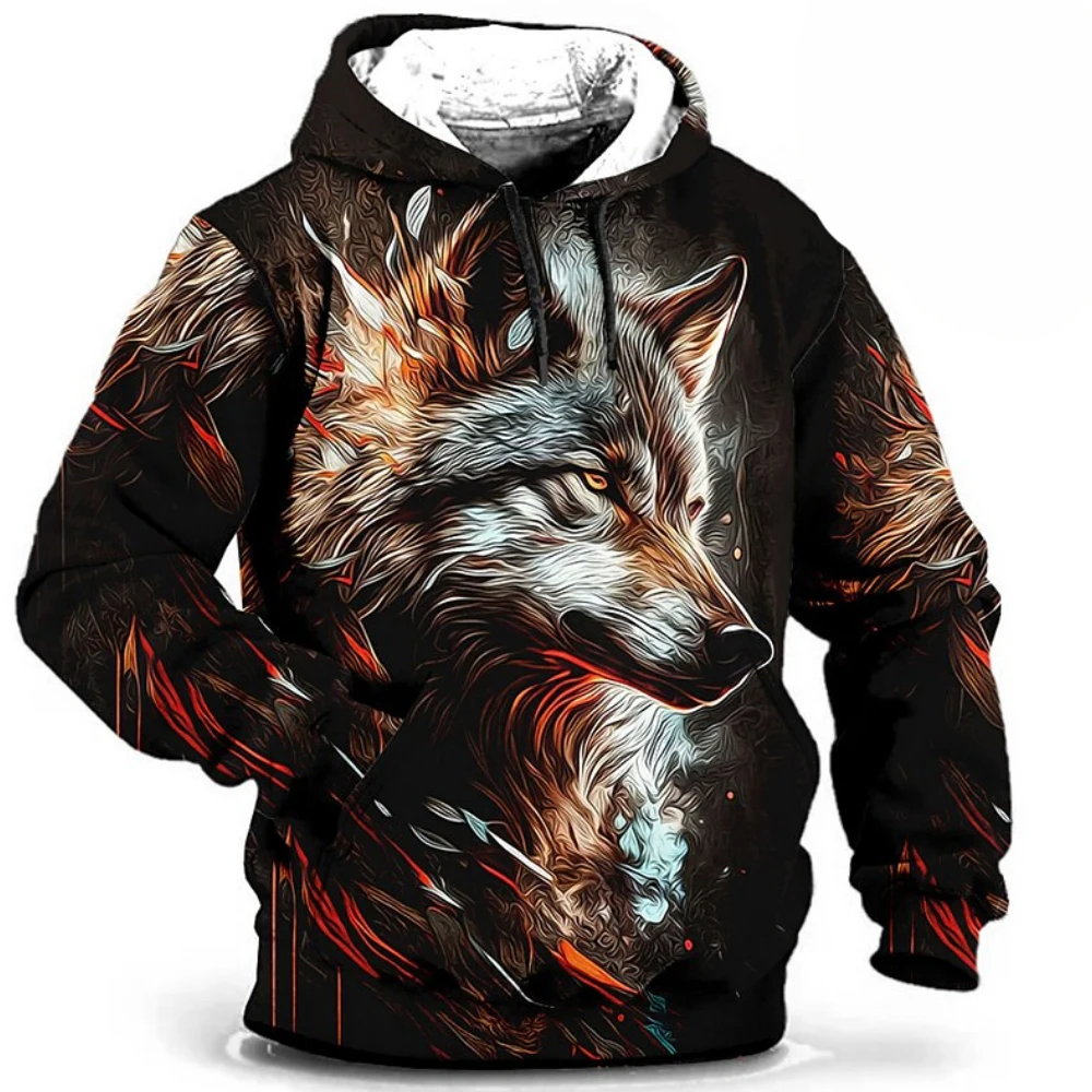 Tiger Wolf Animal Pattern 3D Print Hoodies Men Women Vintage Oversized Hooded Sweatshirts Y2k Harajuku Man Tops Clothing