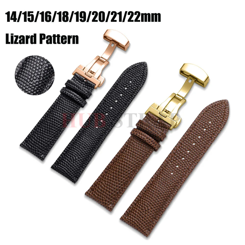 14 15 16mm 18mm 19mm 20mm 21mm 22mm Genuine Leather Watch Band Lizard Print Replacement Bracelet for Men Women Watch Accessories