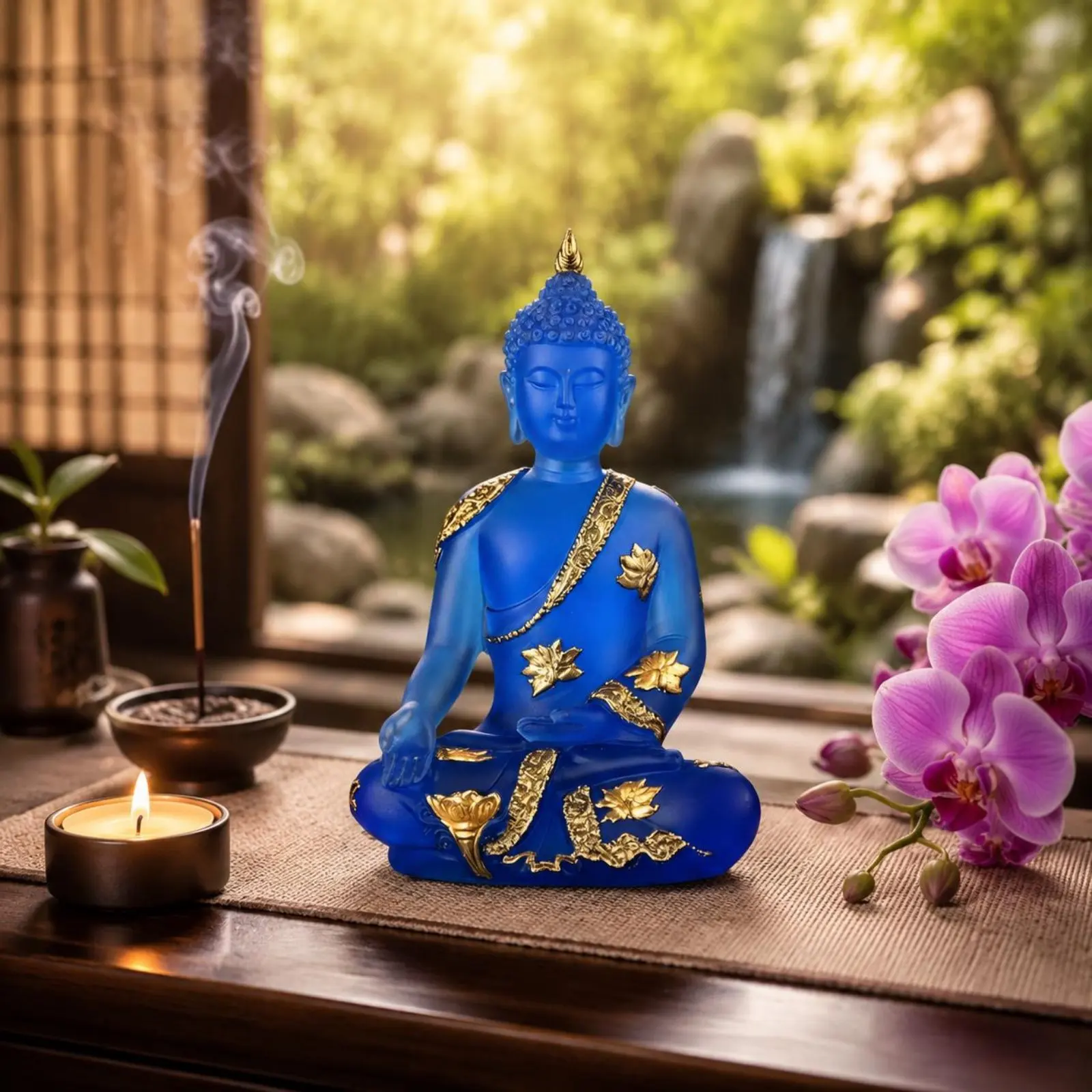Estatua de Buda Sentado con Aspecto Artesanal, Figura de Buda Sentado, Adorno Budista para Escritorio, Tallado Detallado, Decoración para el Hogar, Acabado Brillante