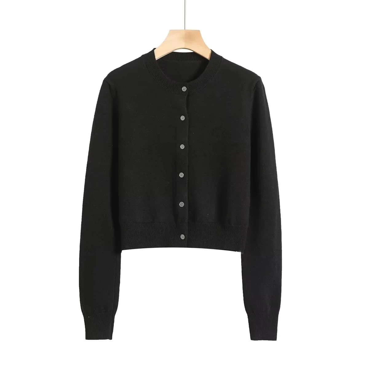 American Sle Autumn New Casual INS round Ne Knitted Open Cardigan Women's  Color Versatile Slimming Outerwear Knitte...