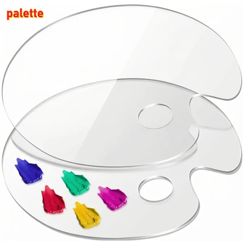 2 Transparent Acrylic Paint Palettes with Thumb Holes , Smooth Surface Trays,  Plastic Painting Palettes, Suitable for Oil Paint