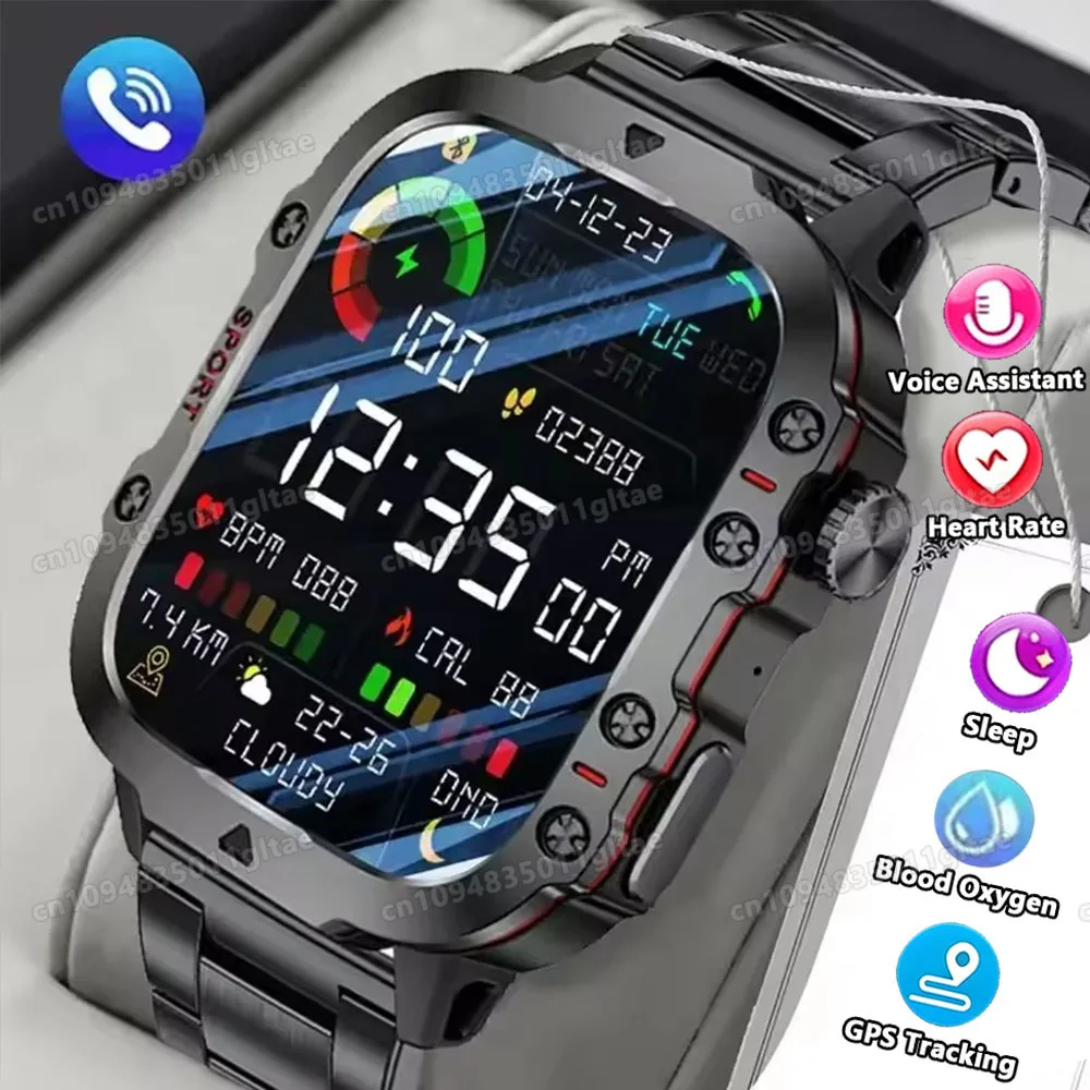 2026 Smartwatch für Herren, Outdoor-Sportuhr, LED-Taschenlampe, 2,01'' HD-Touchscreen, Sprachsteuerung, Bluetooth-Anruf, Smartwatch-Geschenk, Pk HT30