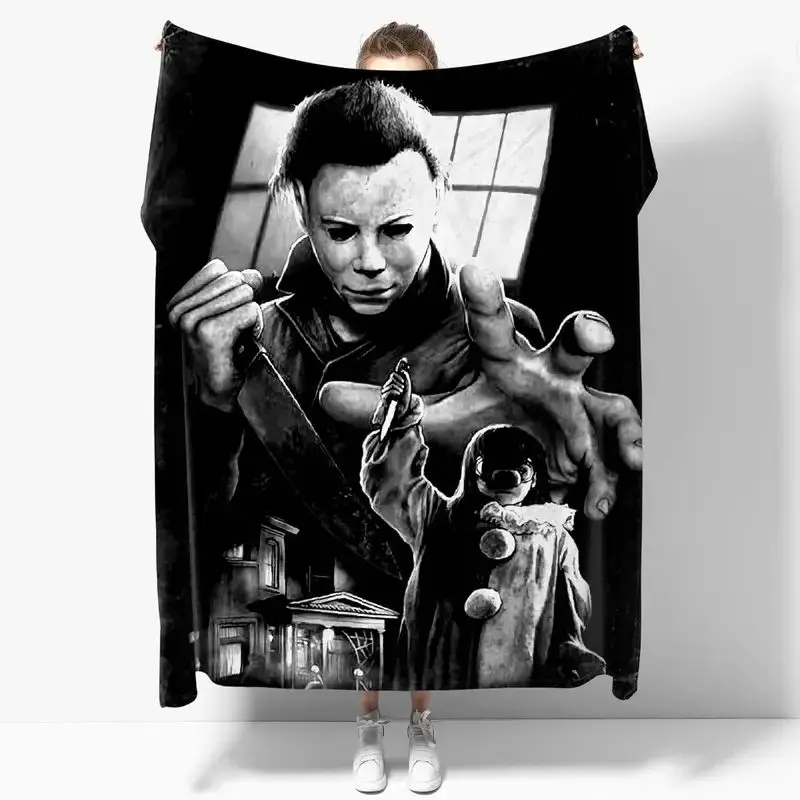 VIKAMA All Season Halloween Horror Movie Fleece Plush Blanket Light Warm Sofa Bedroom Bedding Gift For Teens Boys Girls Adults