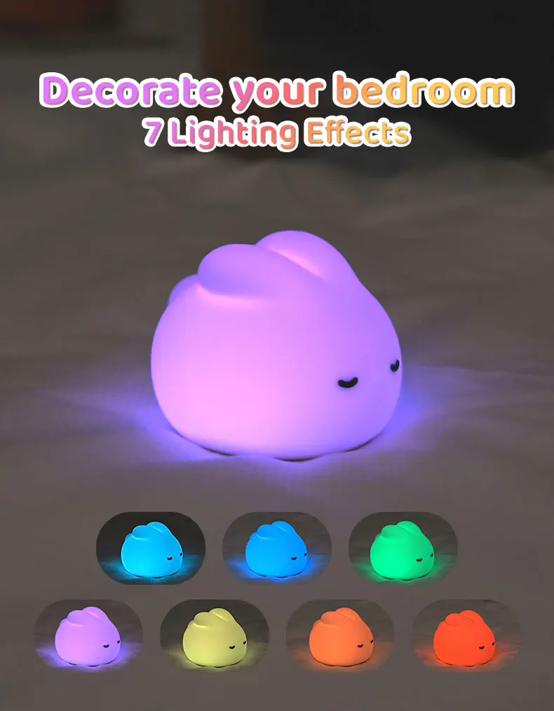 Silicone Night Light Usb Charging Soft Silicone Rabbit Night Light Bunny Rabbit Cute Nursery Lamp
