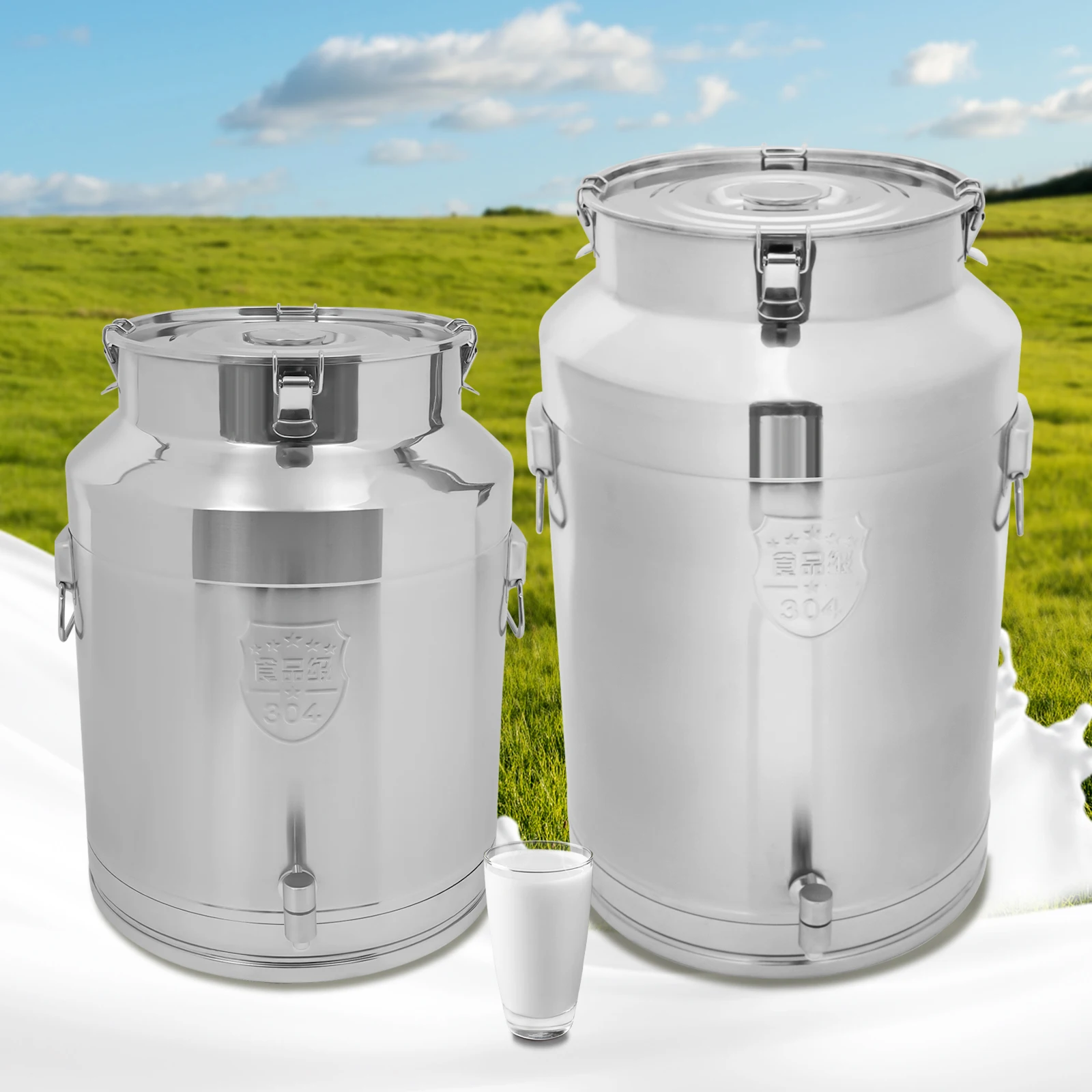 304 Stainless Steel Sealed Soup Barrel Household Tea Cans Transport Barrels Thickened Edible Oil Milk Barrels 76L/64L