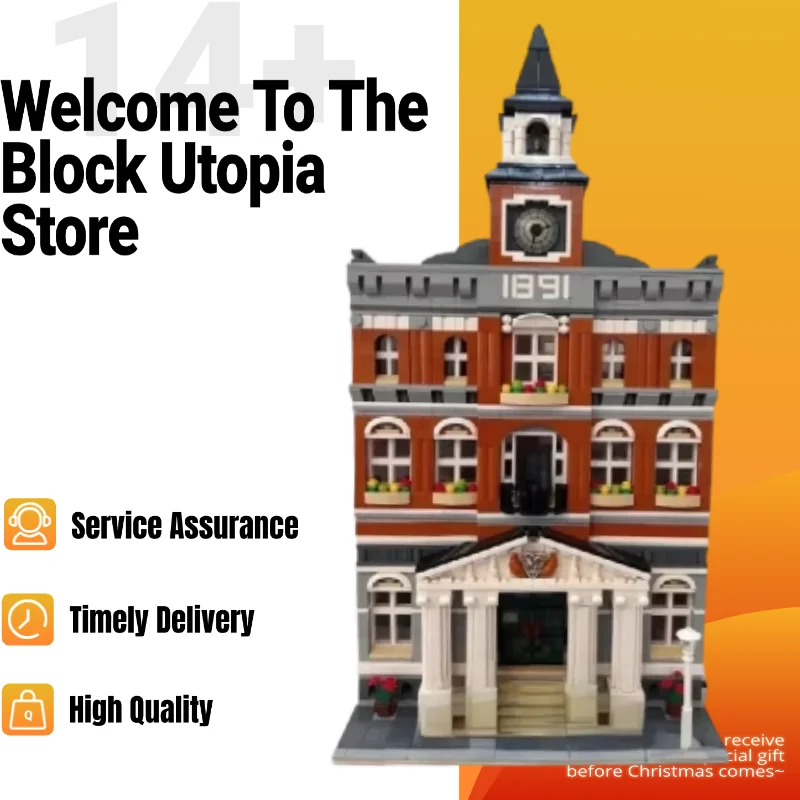 

Hot Toy 2766PCS Street View Series Europeanizing City 10224 Architecture Town Hall Building Block Model Birthday Christmas Gifts