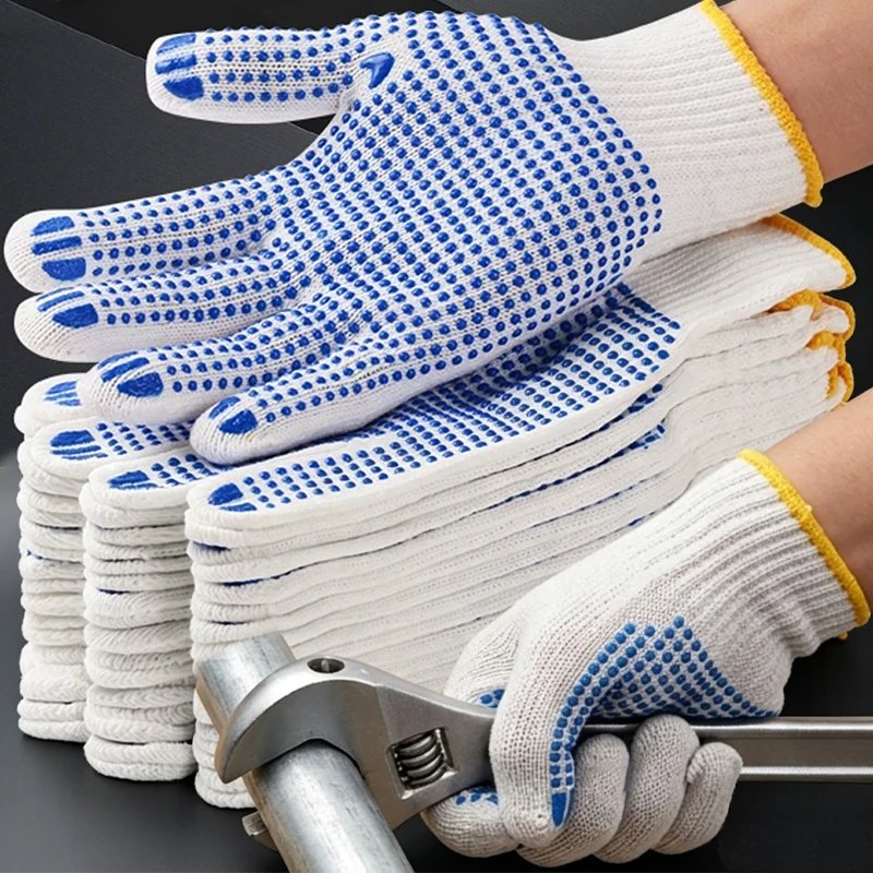 Unisex Cotton Work Gloves with Anti Slip Dots Grip Safety Gloves Painter Gardening Garage Warehouse Construction Durable Gloves