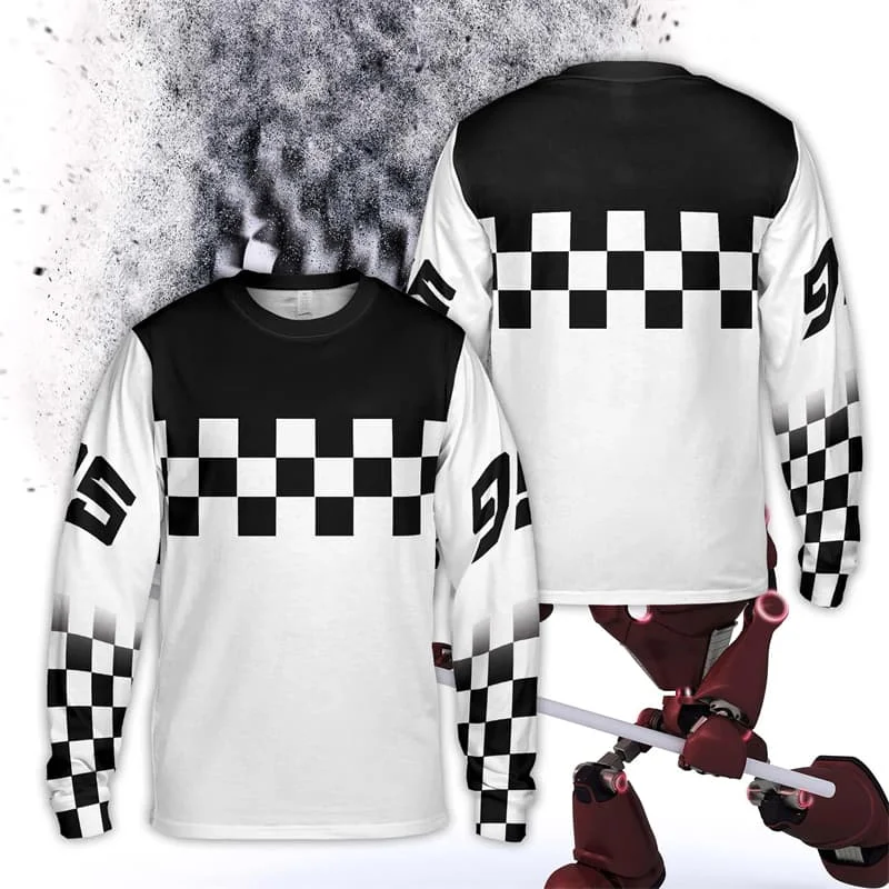 Kinder-T-Shirt, Damen-T-Shirt, Jungen-Oberteil, Erwachsene, Kinder, Eltern-Kind-Set, schnelltrocknend, Herren-Langarm-T-Shirt, Dirt Bike, kariert, Motocross, 3D – Detail 6