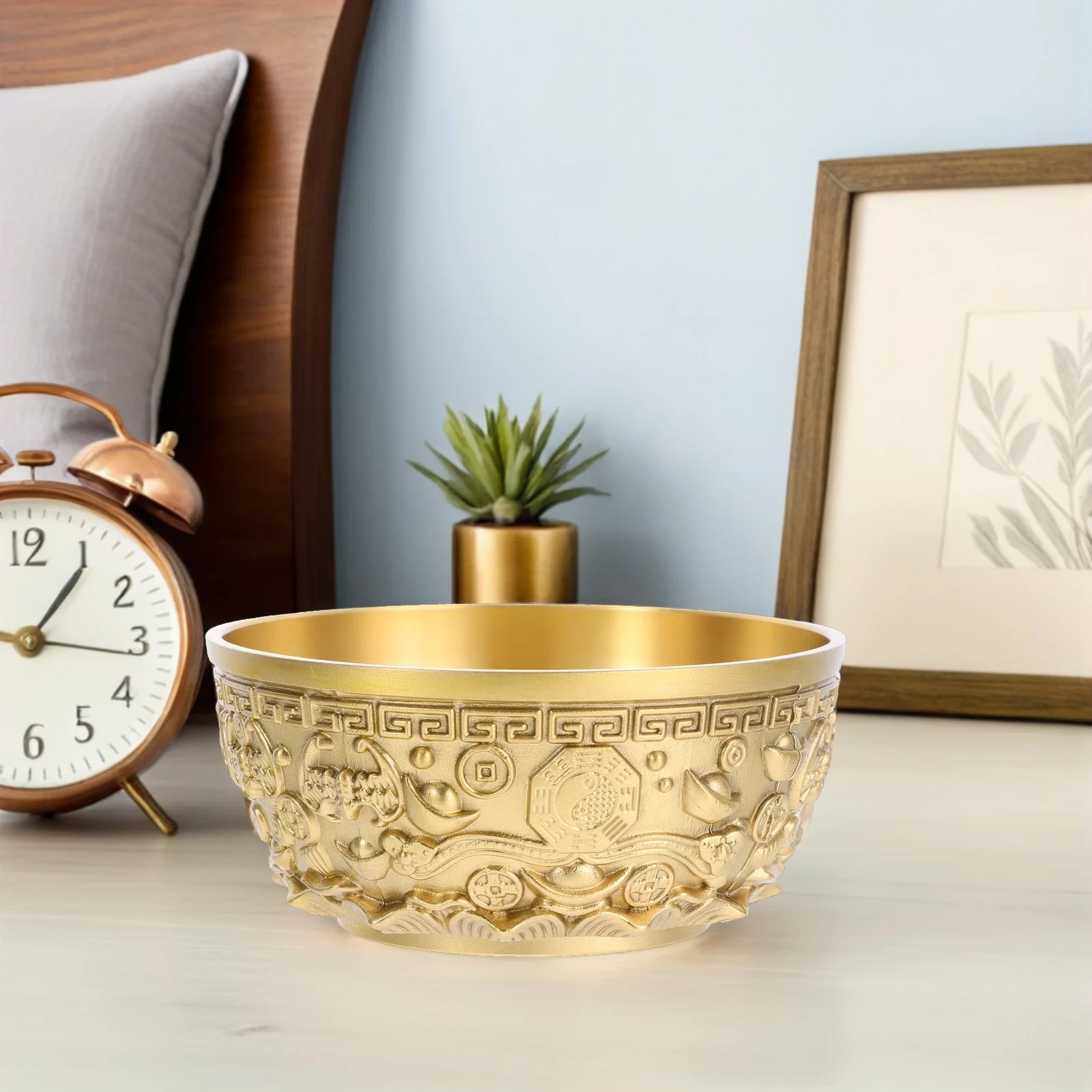

Brass Treasure Chinese Style Golden Desktop Decor Home Office Gift Decorative Offering Bowl Vintage Bowl Home Decoration