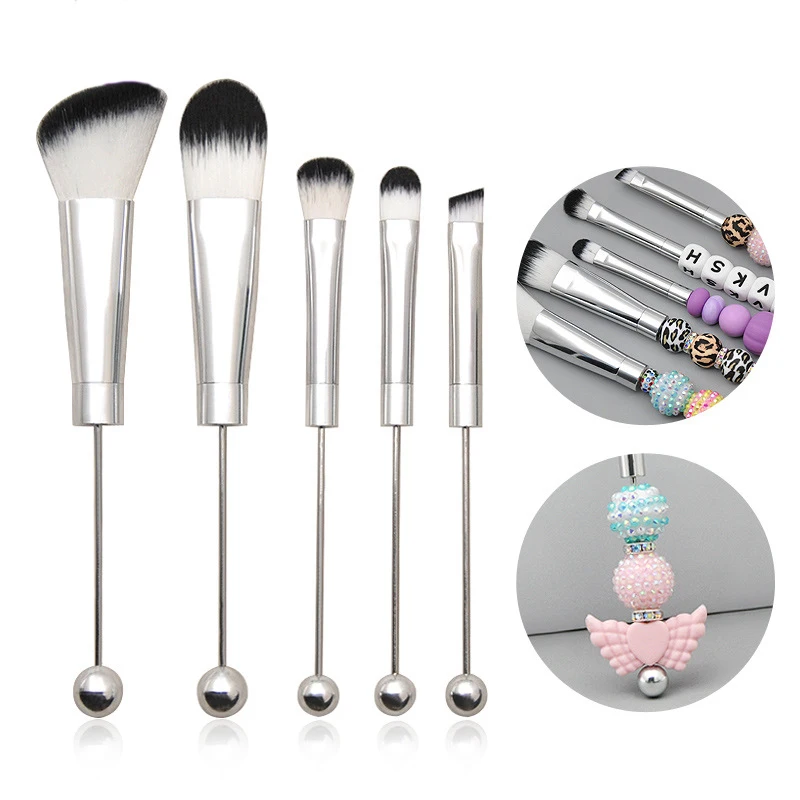 5pcs Beadable Makeup Brushes Unique Brushes Silicone Beads DIY Makeup Cosmetic Brushes Beaded Brushes Kit For DIY