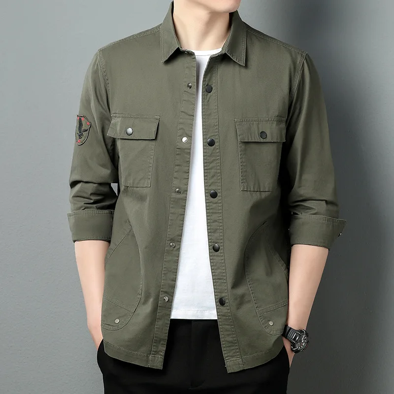 Tooling Shirt Men's Spring Summer Pocket Loose Long Sleeve Shirt Slim Fit Versatile Jacket
