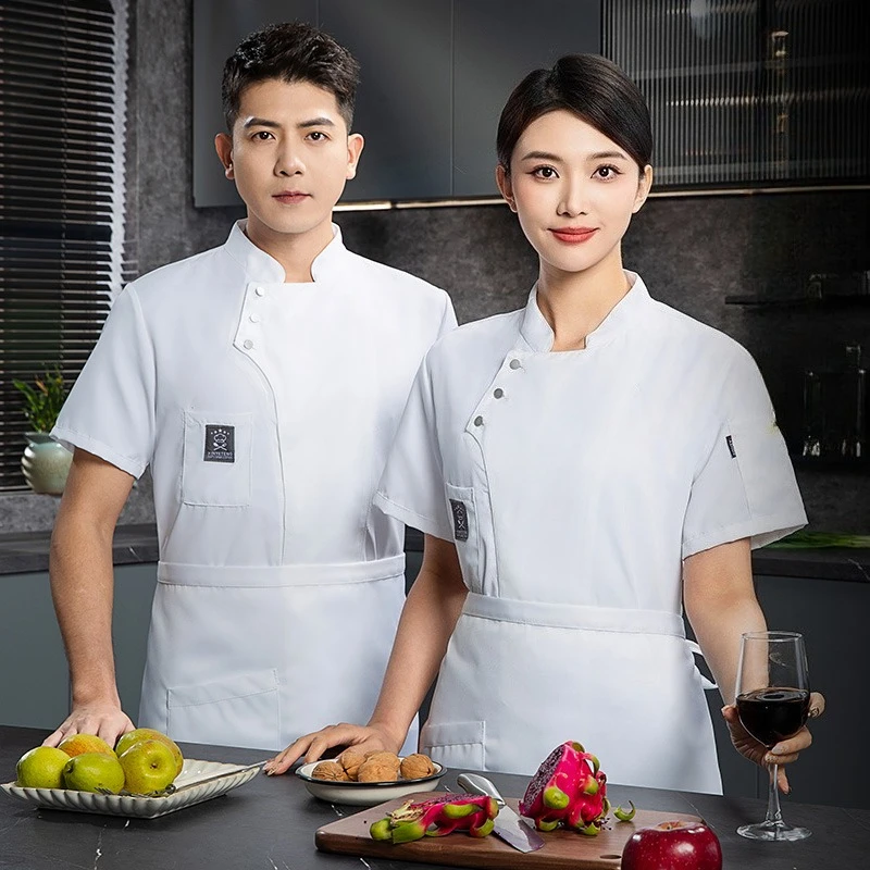 Oddychająca kurtka kucharska, biała kurtka szefa kuchni, krótki rękaw, koszulka kucharska, odzież robocza dla kelnera w restauracji, odzież robocza dla piekarza.