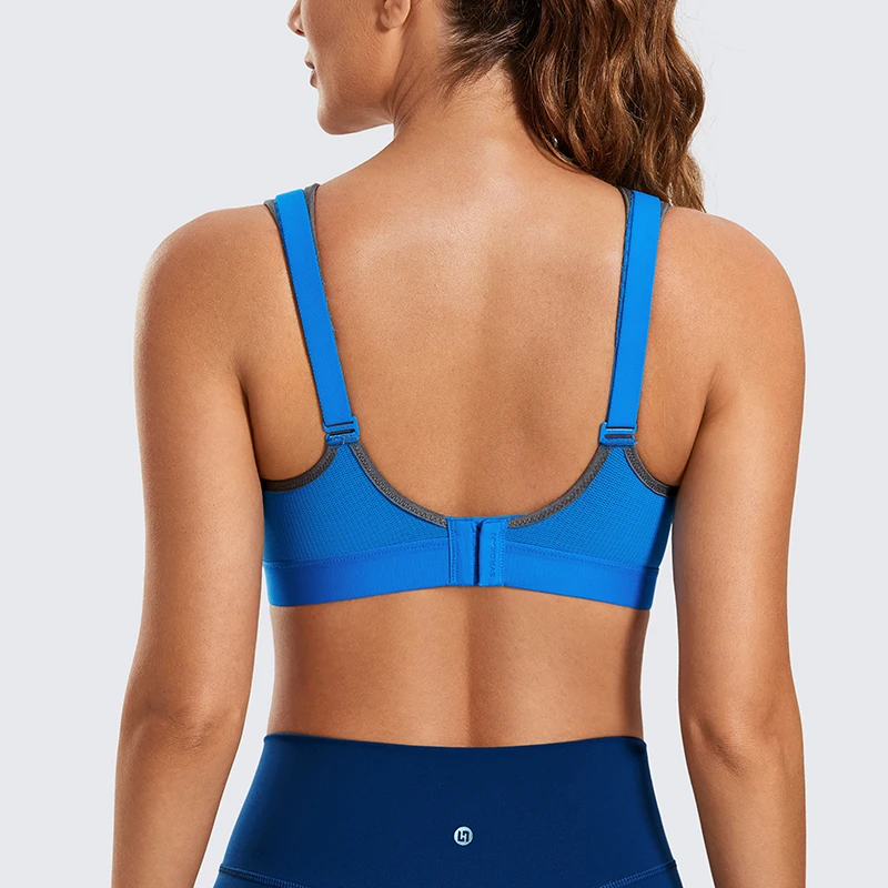 Women Blue High Impact Sports Bras Wireless Adjustable Straps Non-Padded Workout Bra Black Exercise Train Outdoor ropa interior