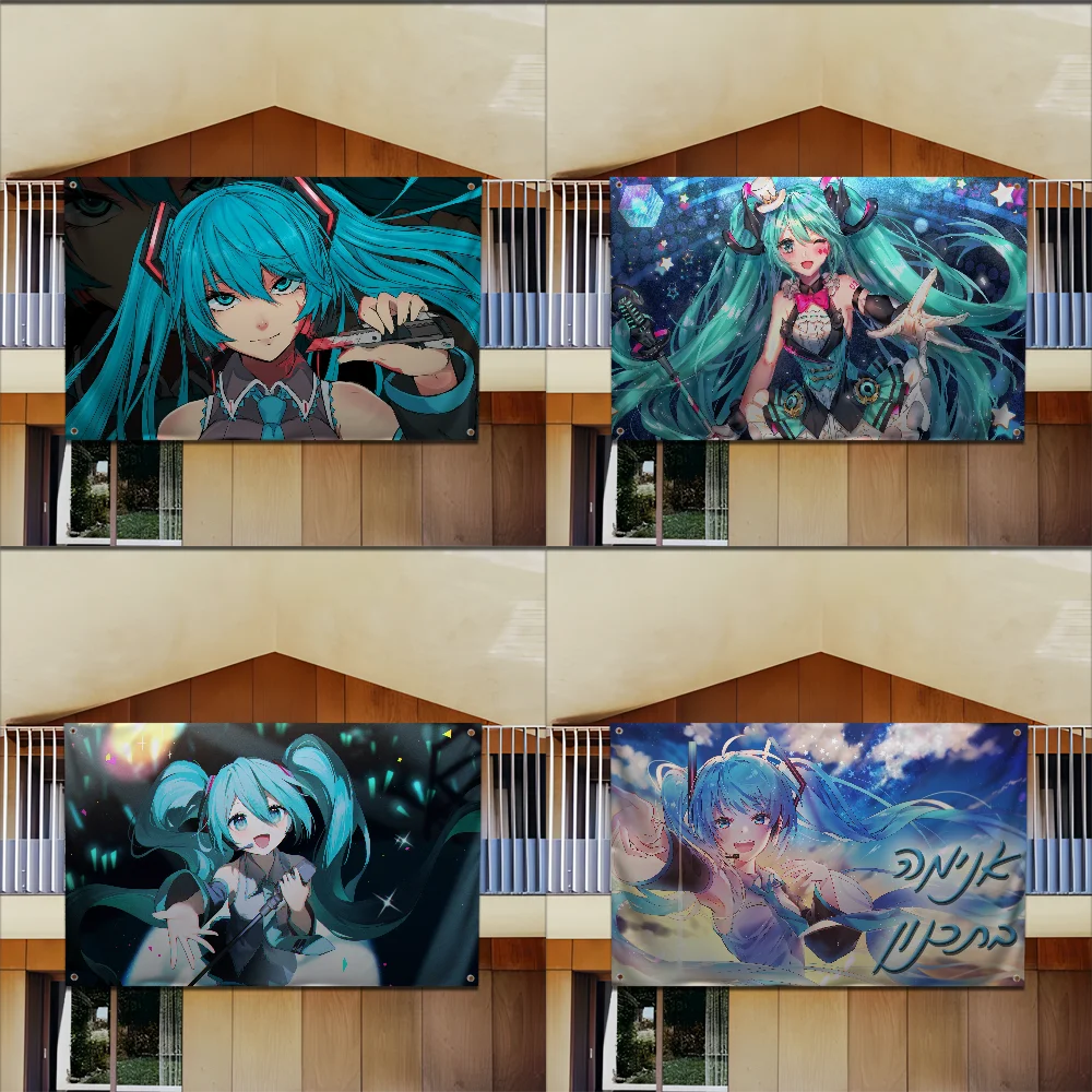 H-Hatsune Anime M-Miku Girl Flag For Garden Flags Party Living Room Home Balcony Wall Decor Banner Bedroom Tapestry Outdoor