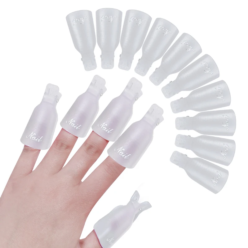 10 pçs/saco colorido acrílico manicure arte mergulhado boné clipe de limpeza de unhas manicure uv gel unha polonês mergulhado ferramenta de embrulho dedo