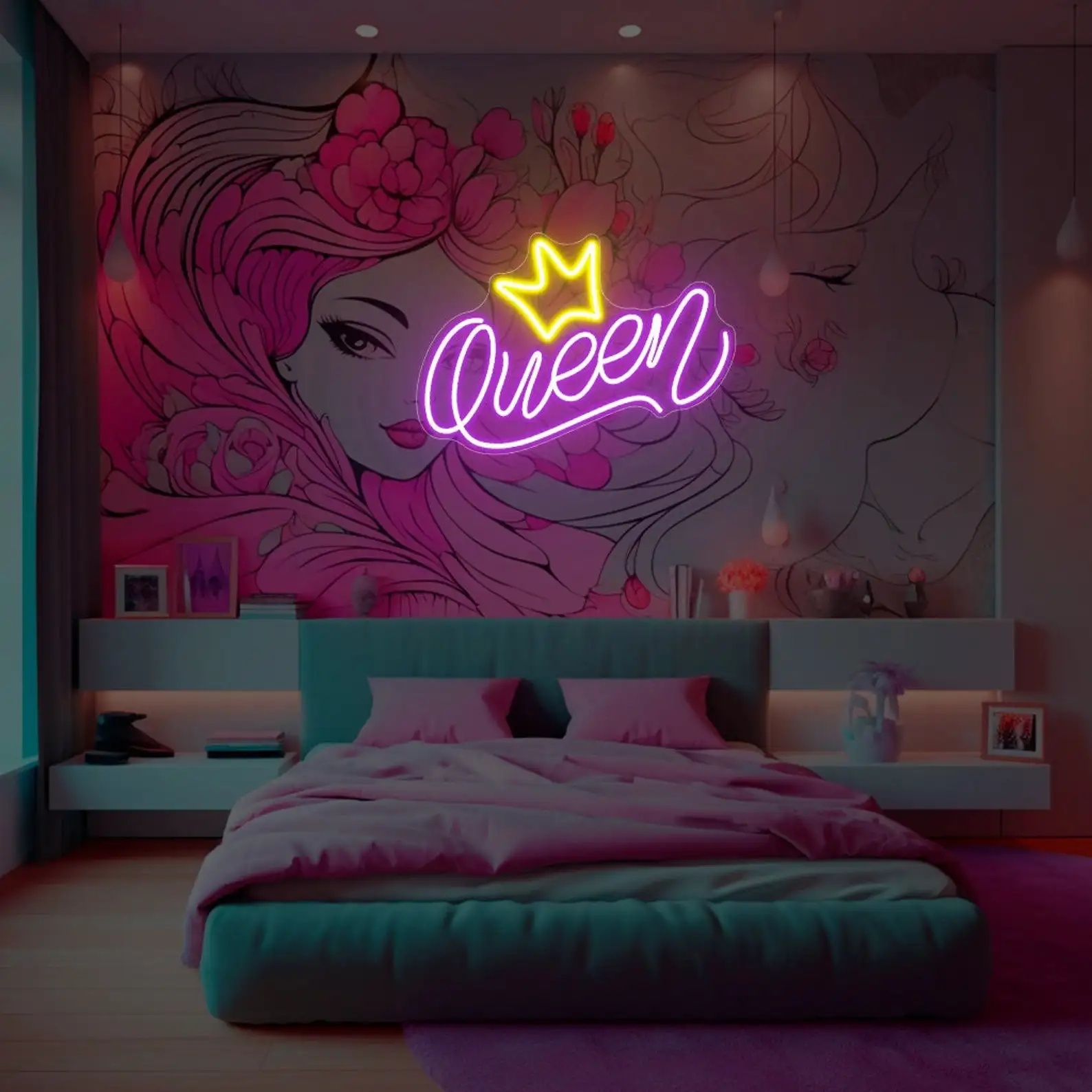 

Queen With Crown Neon Sign Wall Art Decor Bedroom Sign Aesthetic Sign Birthday Gift for Girls Queen Girly Sign Game Room Decor