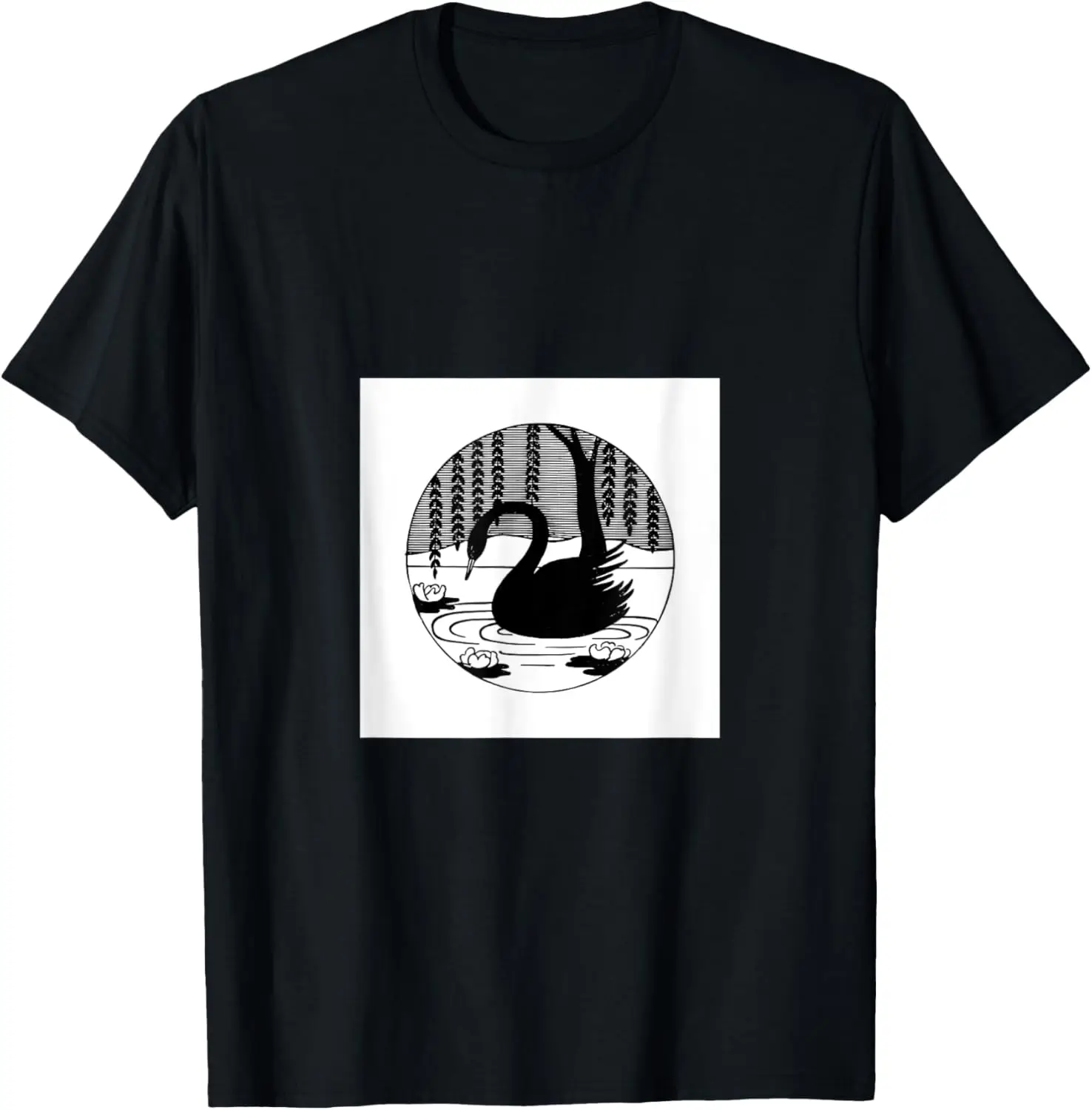 Black Swan Art Deco Willow Tree Tea Room Print Decor Gift T-Shirt