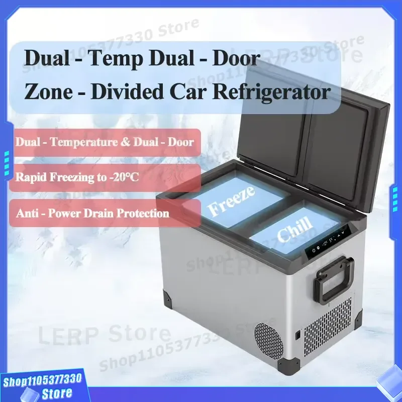 35L 45L 55L Portable Car Refrigerator Dual Zone Compressor Cooling Mini Freezer 12V 24V DC Electric Fridge with Handle for