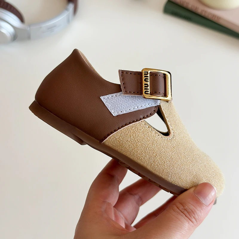 Girls' Shoes 2025 Spring Autumn Baby Soft soled Children's Retro Leather Shoes Girls' Elegant Splicing Princess Shoes