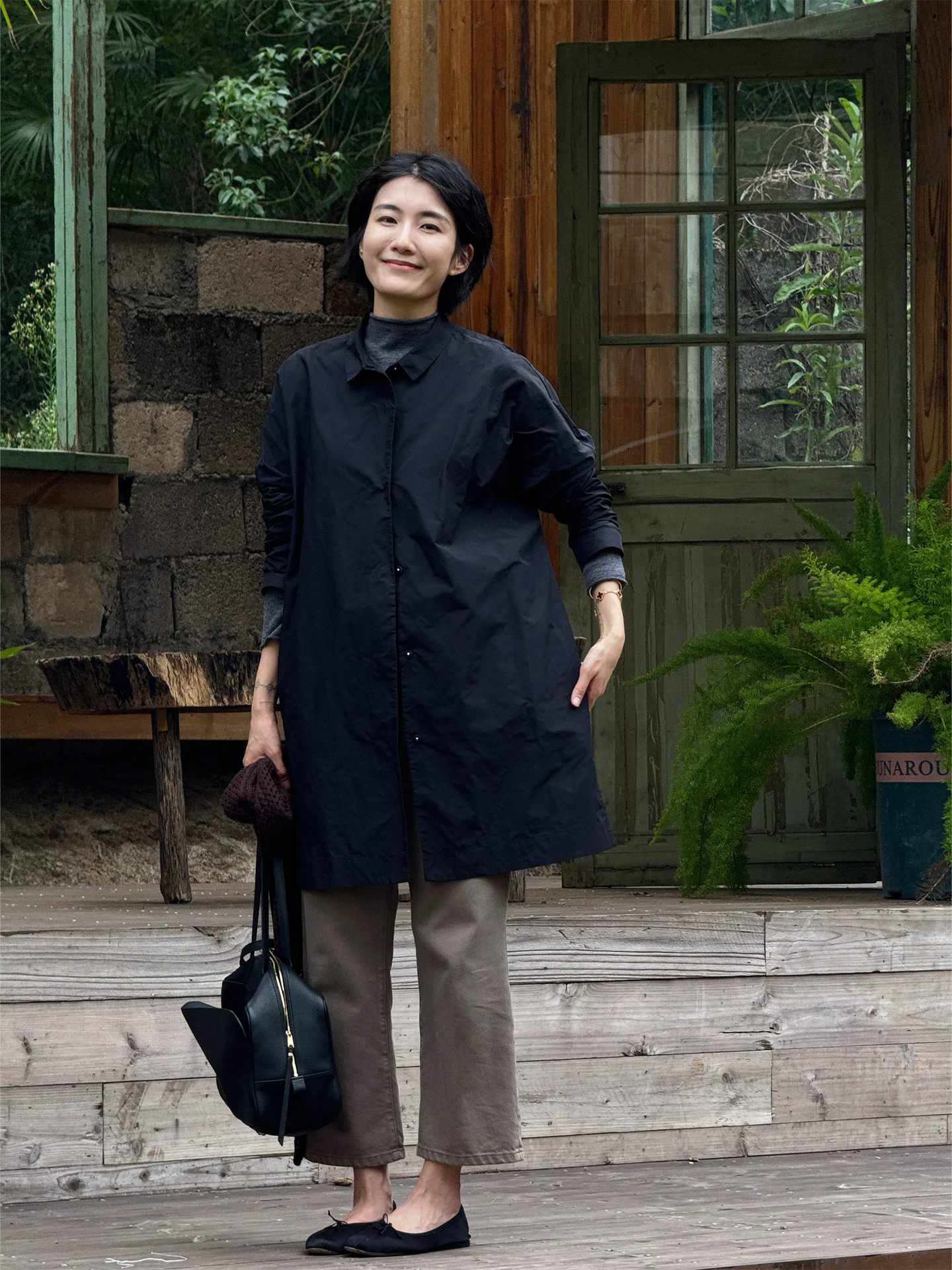 

Langqing Bla Midi Length Jaet Coat Women's 2026 New Spring Simple Stand Collar Small Size Elegance Coat Outerwear
