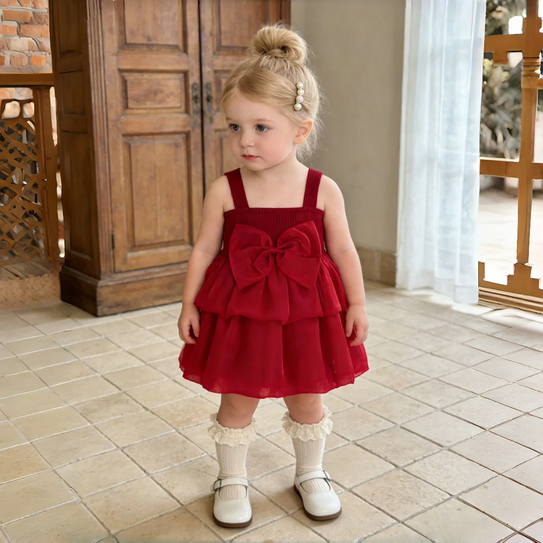 

Летнее платье для девочек с бантом, однотонное, без бретелек, милое пляжное платье для маленьких принцесс, одежда для девочек