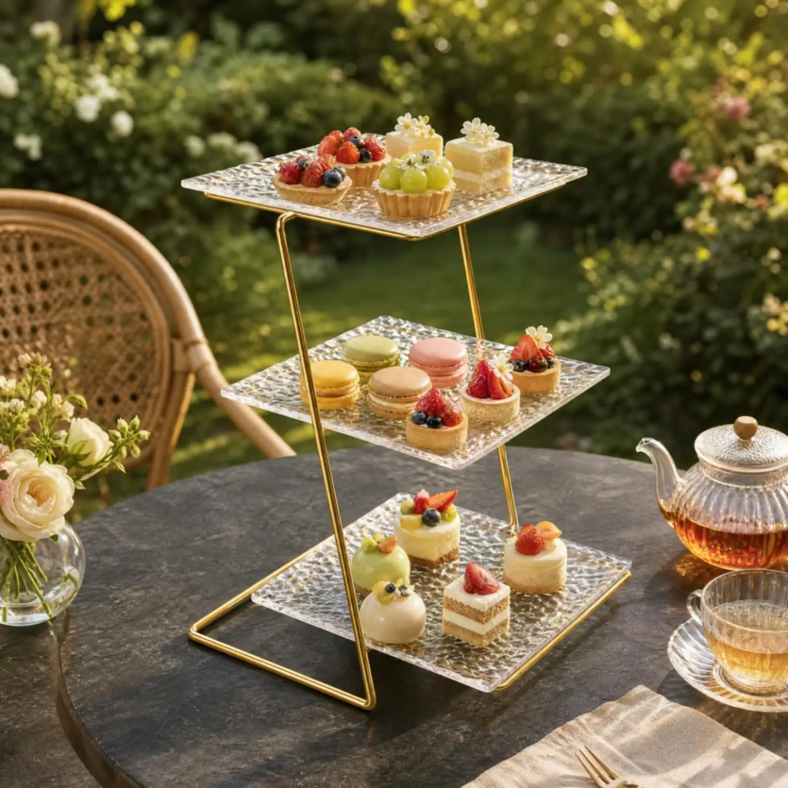 Three-Tier Dessert Display Rack Transparent 3 Tier Serving Tray Stand Space-Saving Tiered Cake Stand with Acrylic Trays for