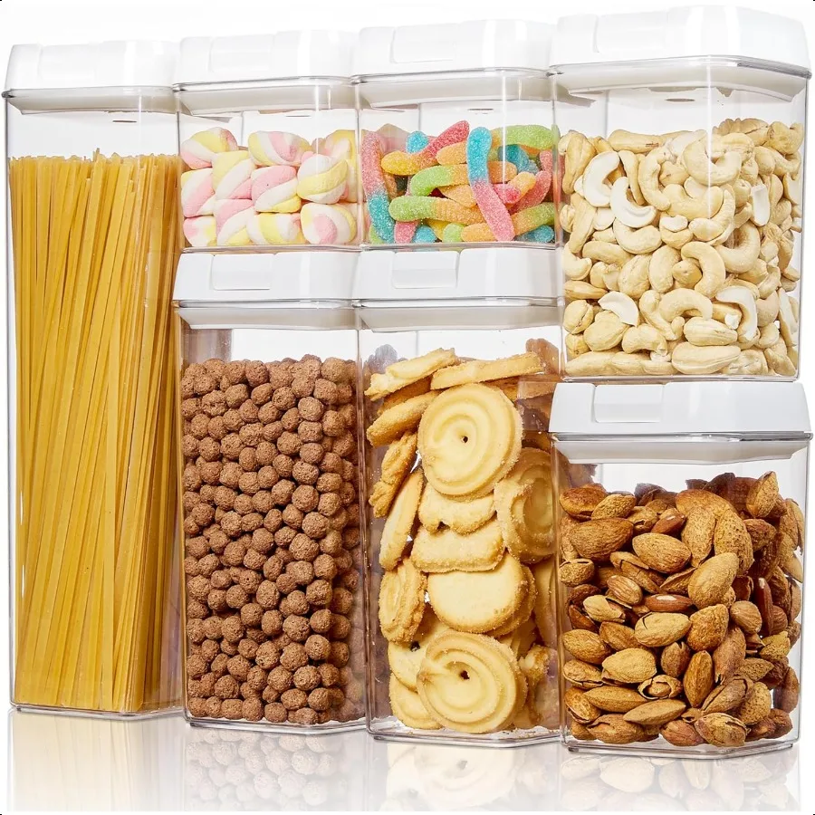 

Airtight Food Storage Containers 7 Pieces BPA Free Plastic Cereal Organizer Canisters with Easy Lock Lids for Kitchen Pantry Or