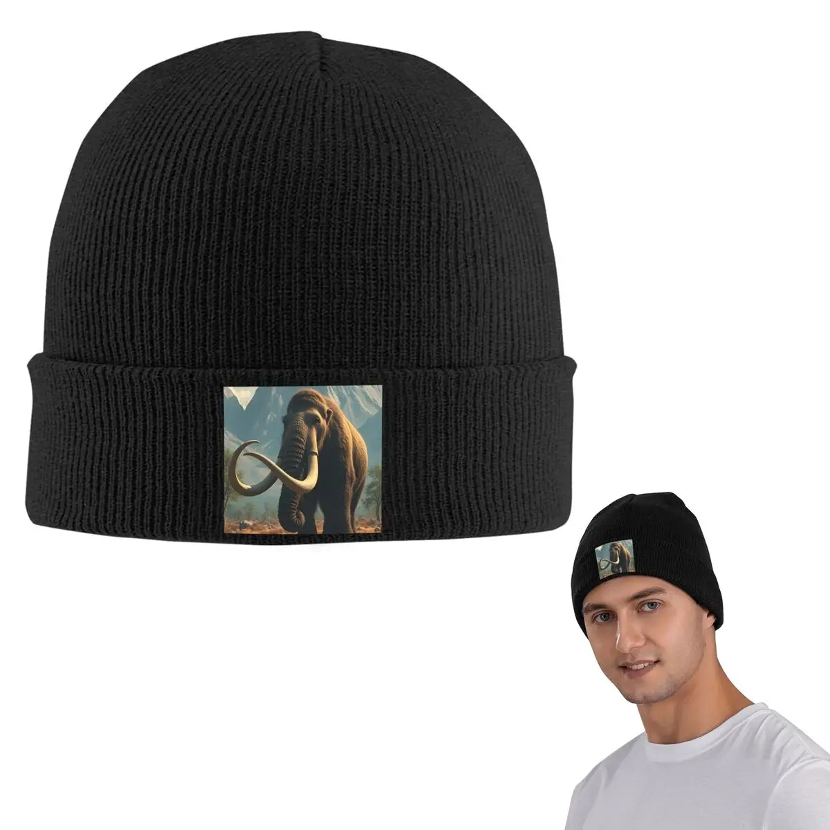 

Теплая вязаная шапка с доисторическим зверем Mammoth, шляпа в стиле хип-хоп, осенне-зимние уличные шапочки, шапки для взрослых унисекс