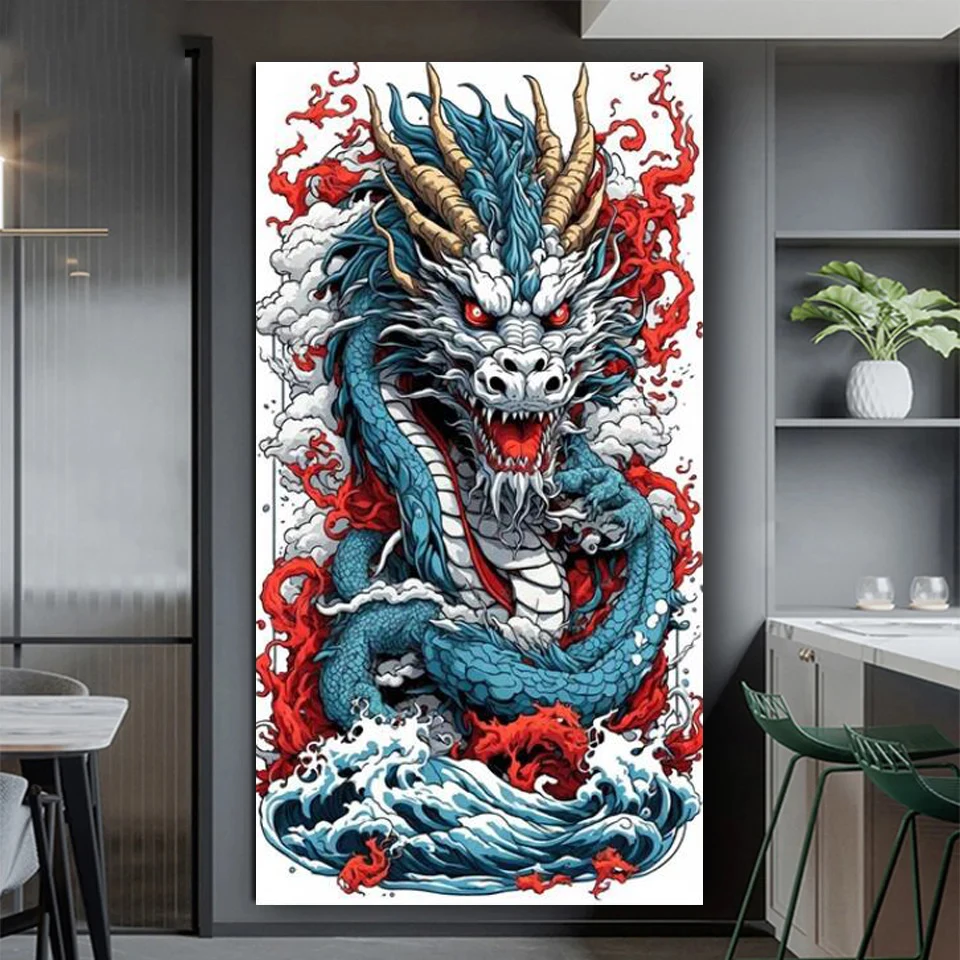 Japanese Waves Lion Dragon Diy Diamond Painting Full Square Round Diamond Mosaic Art Embroidery Animal Landscape Home Decor V673