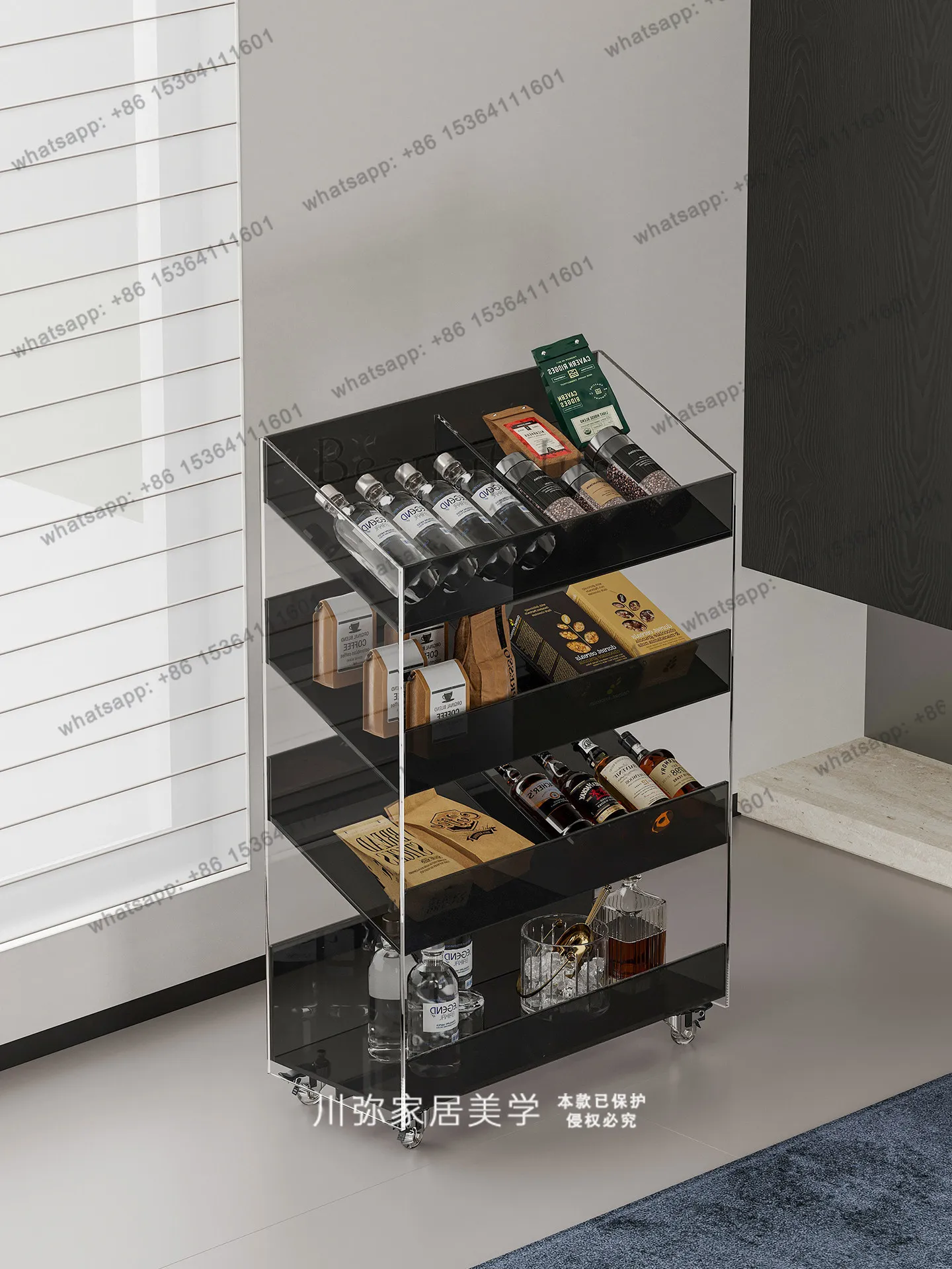 Acrylic snack rack floor-to-ceiling multi-layer living room storage movable trolley