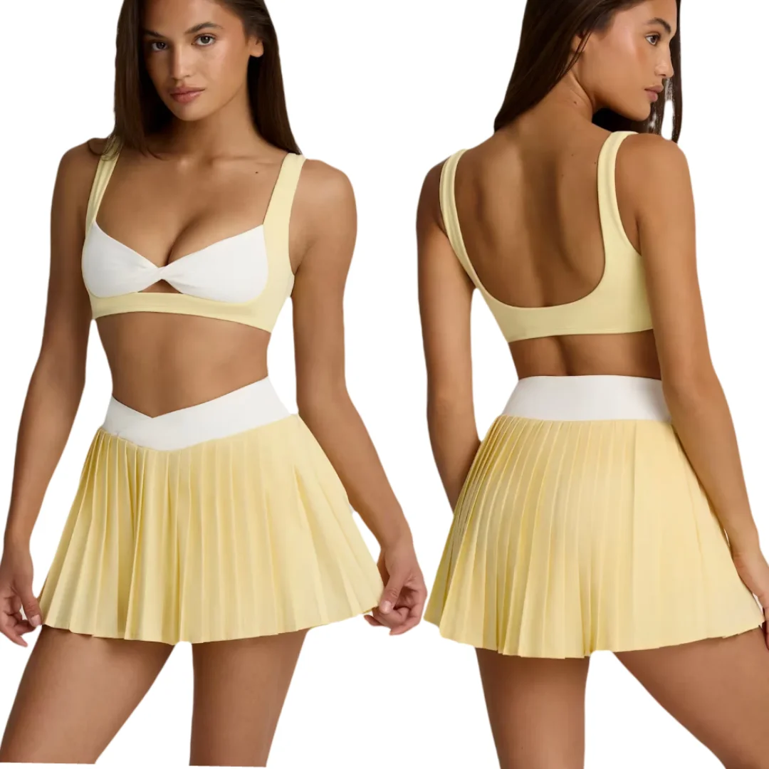 

Лето 2025 г., высококачественная спортивная юбка с цветными блоками, теннисная юбка для йоги, противоскользящая, удобная и дышащая, идеально подходит для гольфа