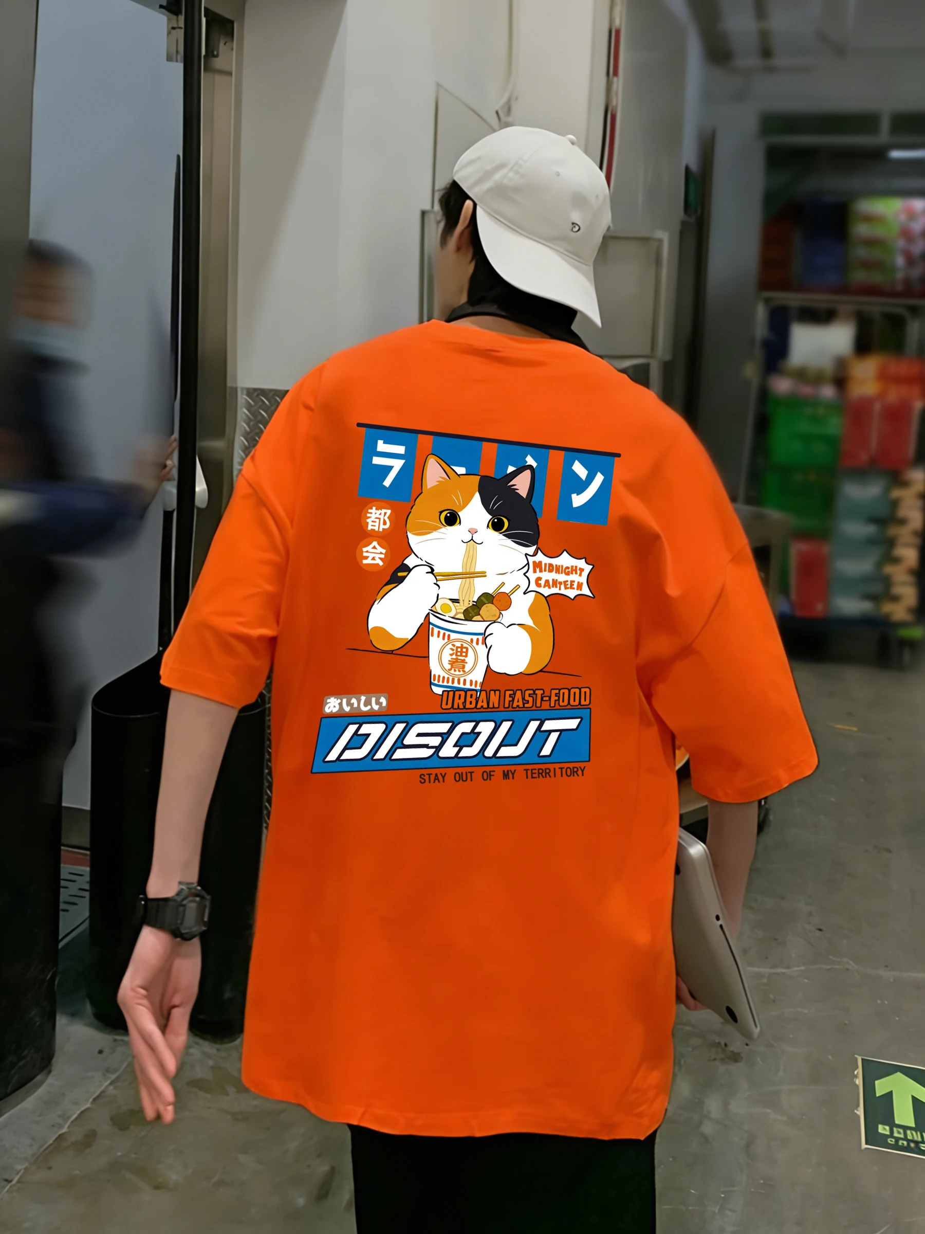 Kittens Like To Eat Kanto Cuisine Print Men T-Shirts Cotton Crewneck Short Sleeve Fashion Loose Streetwear Unisex Summer Clothes
