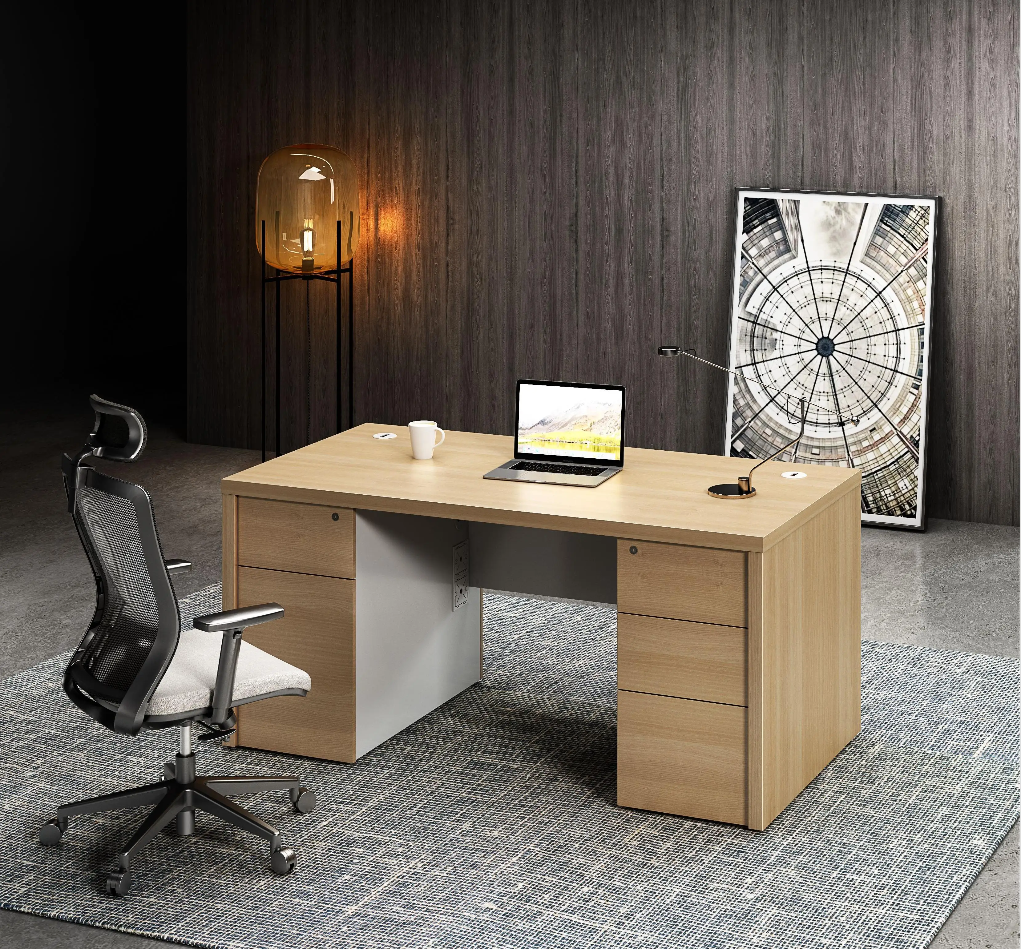 #￥1.2-1.4m Small Size Modern Desk Chair Set Simple Home Office Desk with Extendable Single Office TableDrawers for StaffStudents
