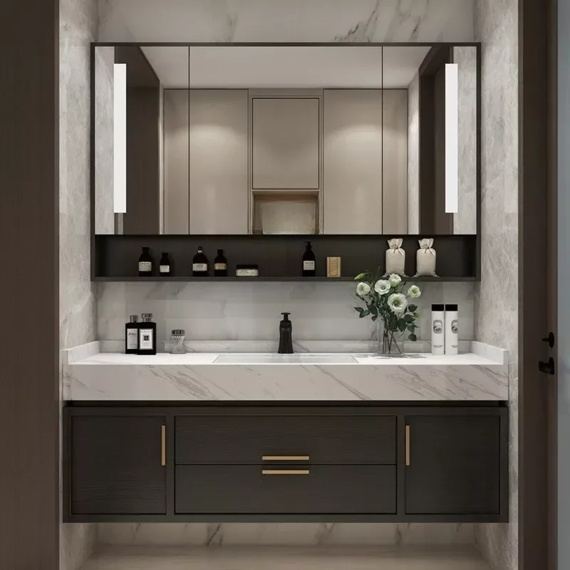 Light Luxury Bathroom Cabinet Intelligent Hanging Combination Modern Simple Custom Bathroom Washbasin Marble Furniture