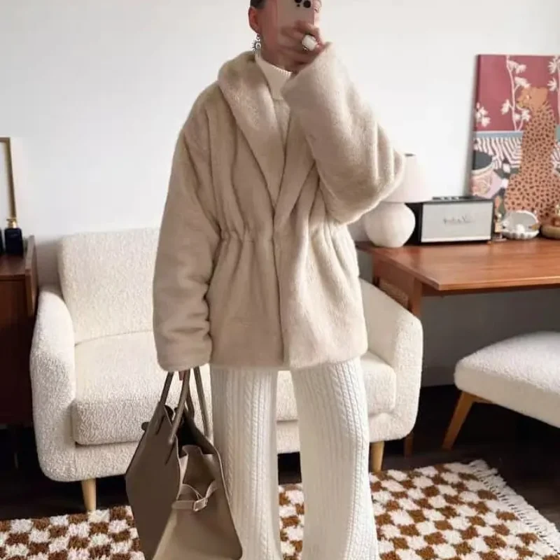 Women's Faux Fur Hooded Coat Fluffy Teddy Jacket Winter Warm Loose Fit Long Sleeve Outerwear