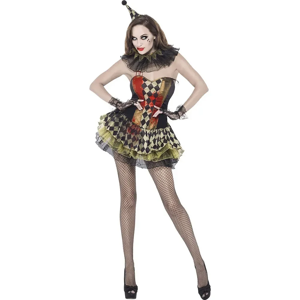 Fantasia Purim costumi di Halloween per le donne spaventoso Twisted Zombie Blood Clown Jester Costume Cosplay Fancy Dress