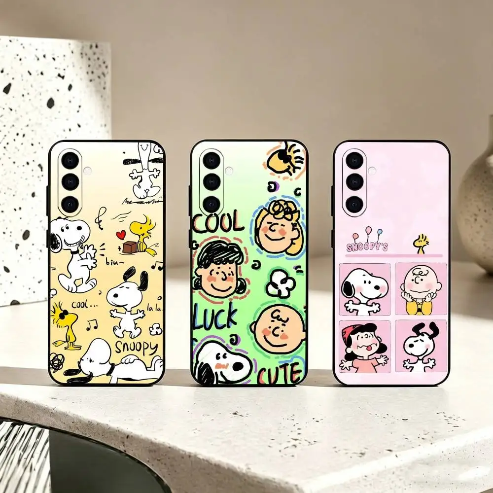 L-Lovely S-Snoopy C-Cartoon Phone Case For Samsung Galaxy A73,A72,A71,A70,A53,A52,A51,Soft Silicone Black Cover