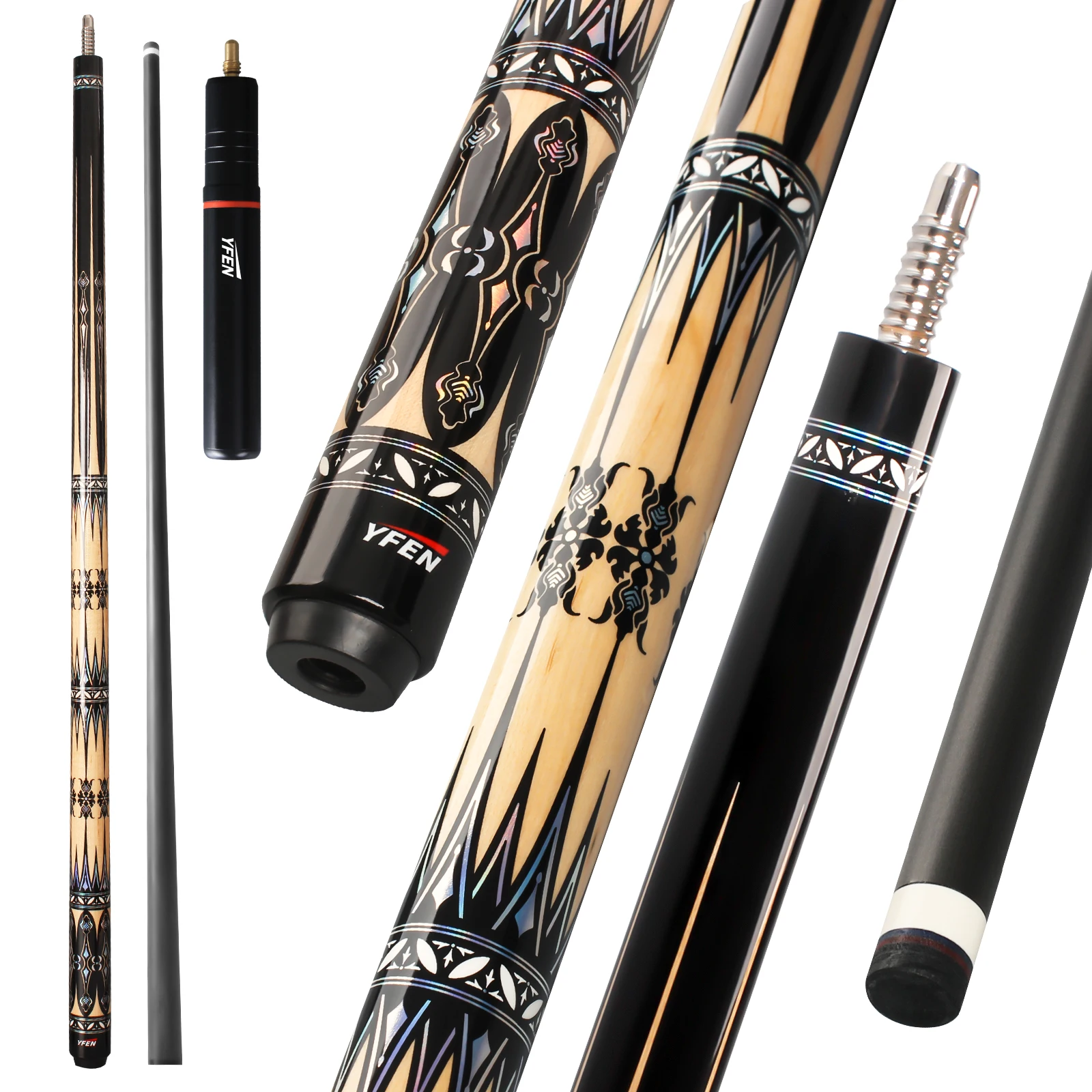 YFEN Carbon Fiber Pool Cue Sticks, Professional Pool Sticks with 12.5mm Tip, Low Deflection Billiard Cues with Extension, 4 Colors Avaliable (Precise, Easy to Control, Pro Taper)
