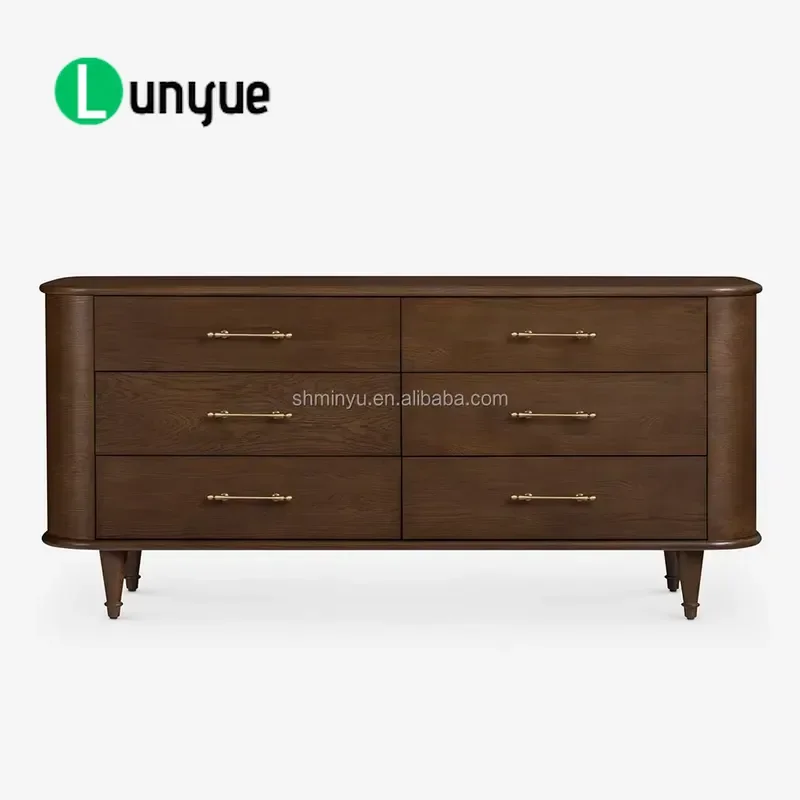 French Solid Wood Oak Handmade Six Drawer Dresser with Slow Closing Drawers Bedroom Furniture Storage Cabinet Home Decor