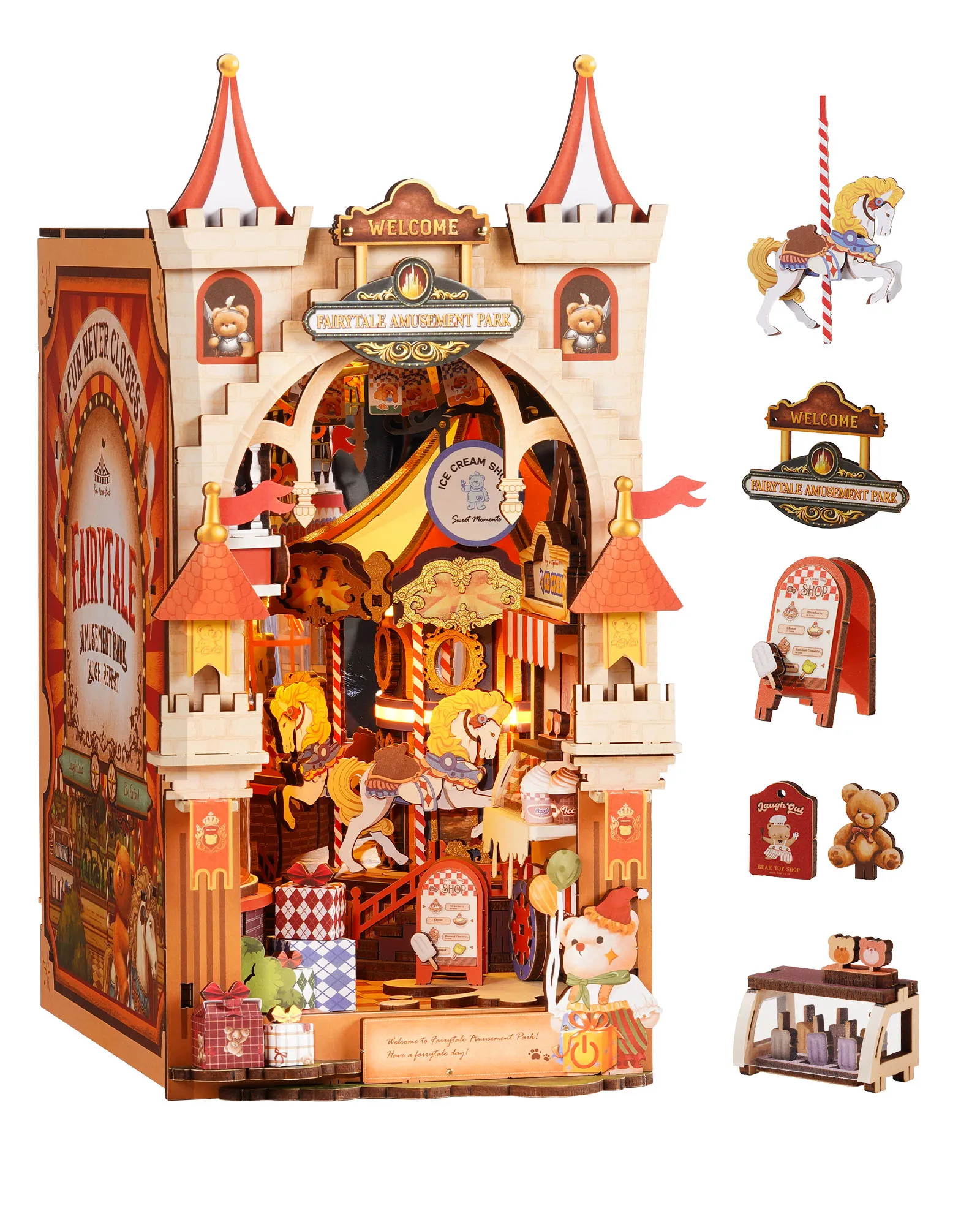 

ROBOTIME Rolife Fairytale Amusement Park Book Nook 3D Wooden Puzzle with Carousel Romantic Handmade Gift for Him/Her